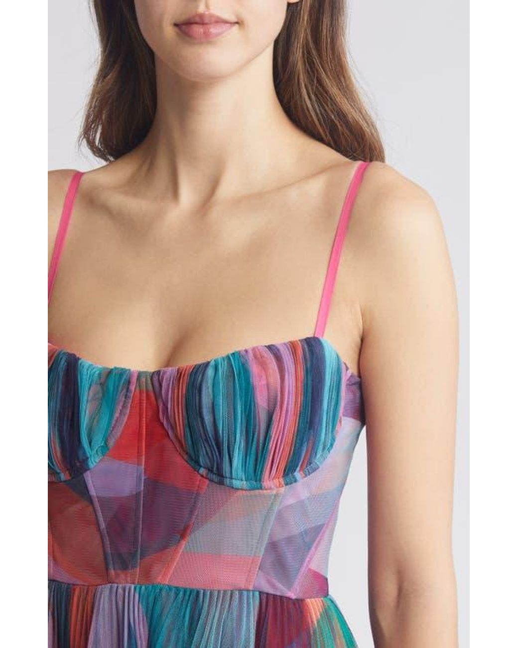 Hutch Amara Floral Bustier Pleated Fit & Flare Dress in Red | Lyst