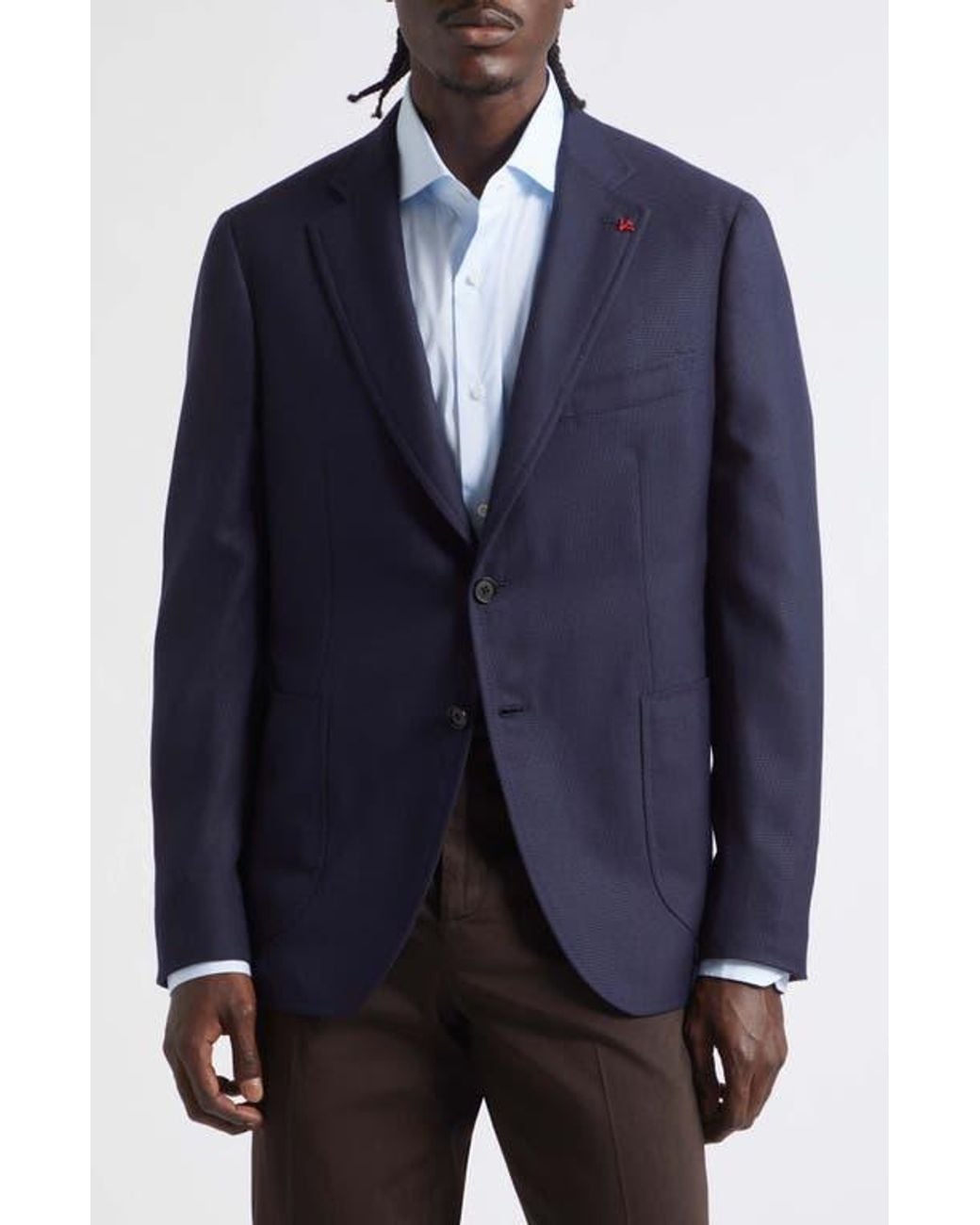 Isaia Blue Capri Wool Hopsack Blazer for men