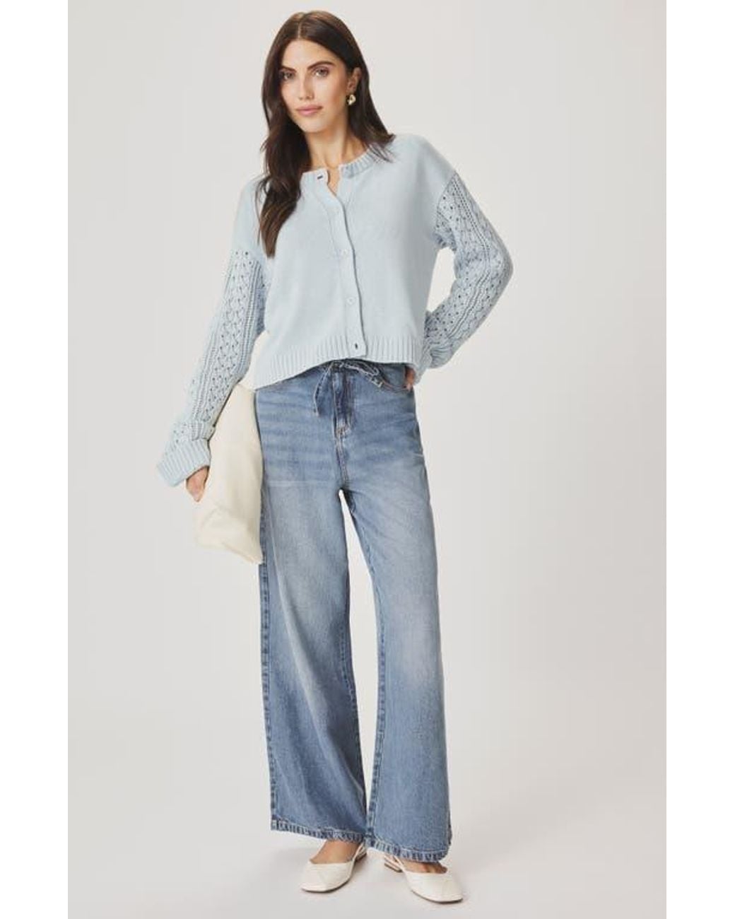 Splendid Gray Gracie Cable Stitch Sleeve Cardigan