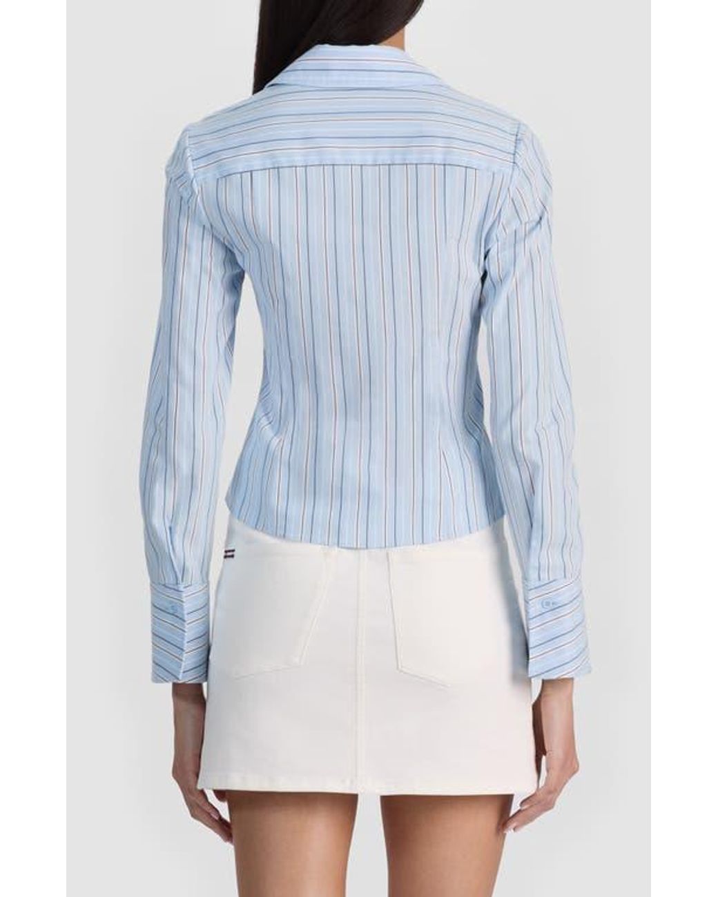 Alice + Olivia Blue Freya Stripe Button-Up Top