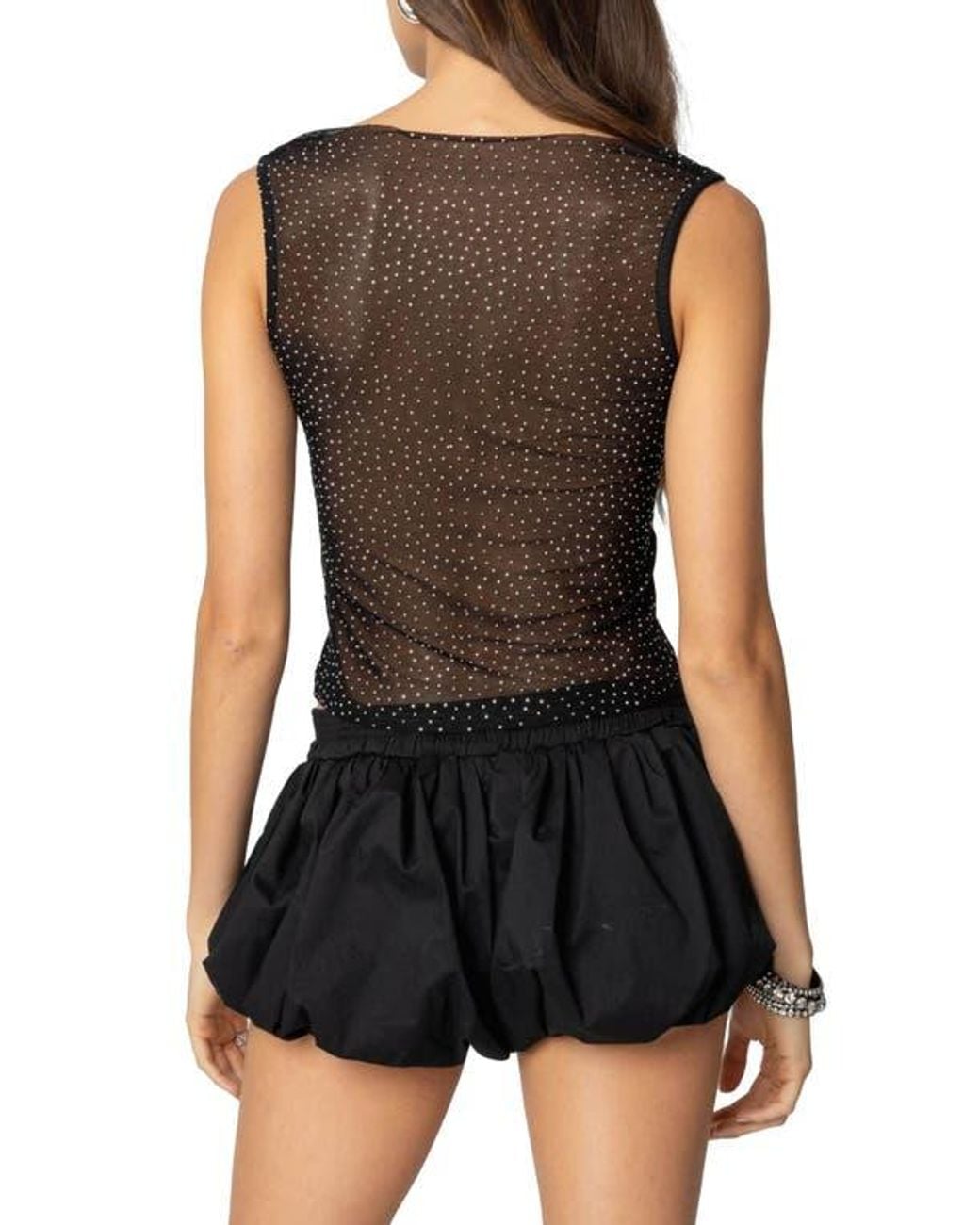 Sheer Mesh Rhinestone Edikted Rhinestone Embellished Sheer Mesh Tank in Black | Lyst