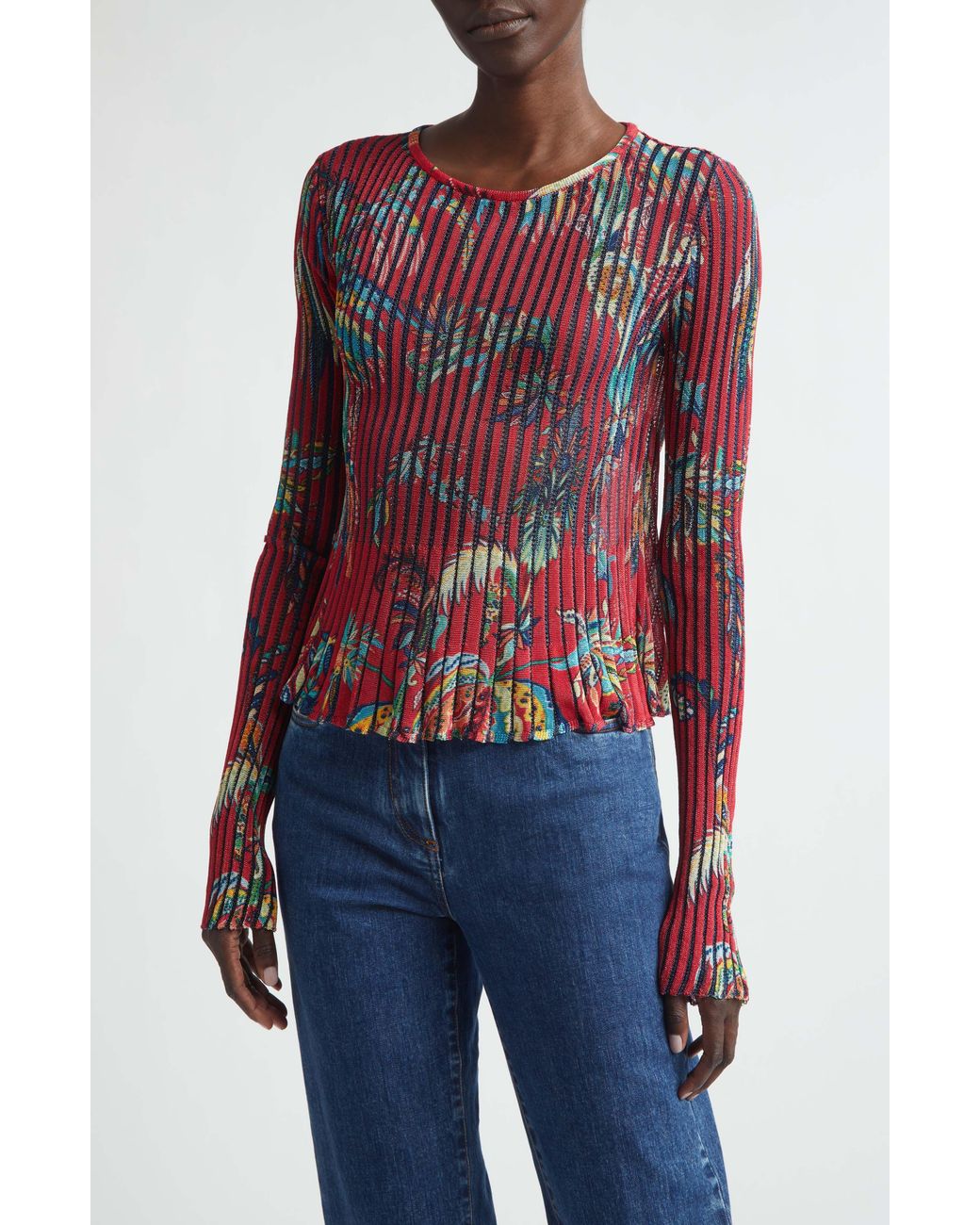 Etro Blue Metallic Rib Sweater