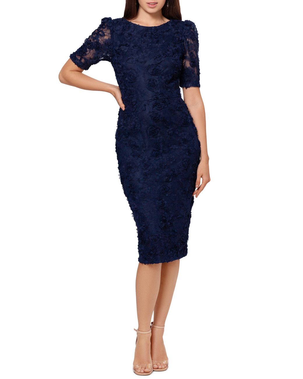 Xscape Raised Flower Sheath Dress in Blue | Lyst