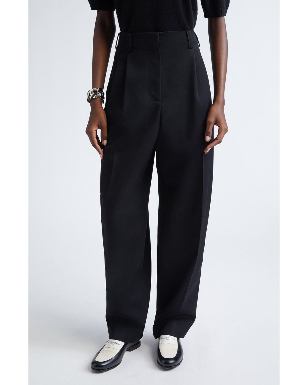 Givenchy Black Slashed Double Pleat Wool Grain De Poudre Pants