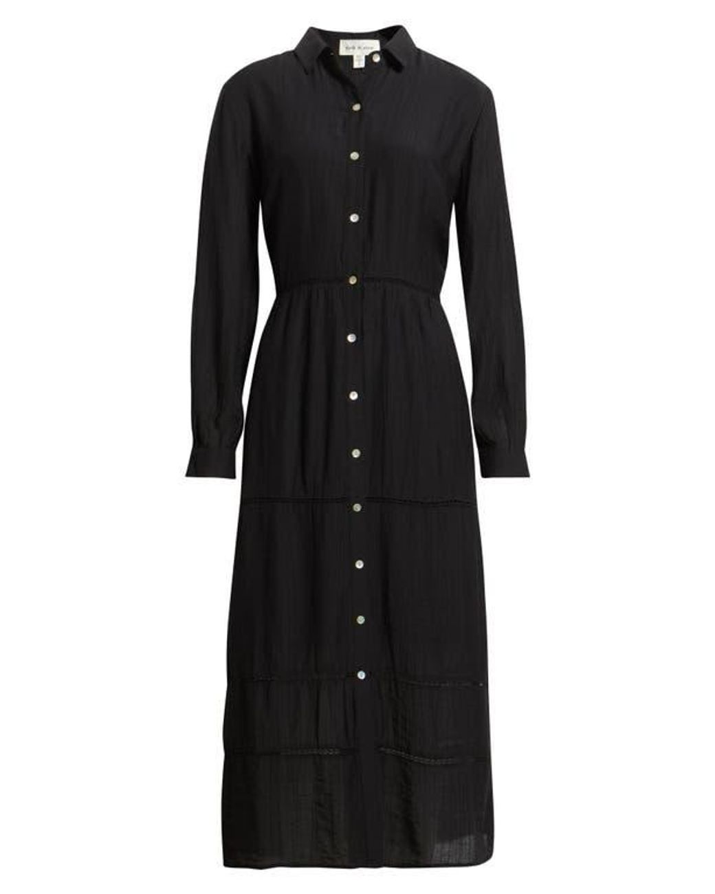 Cloth & Stone Ladder Stitch Long Sleeve Midi Shirtdress in Black | Lyst