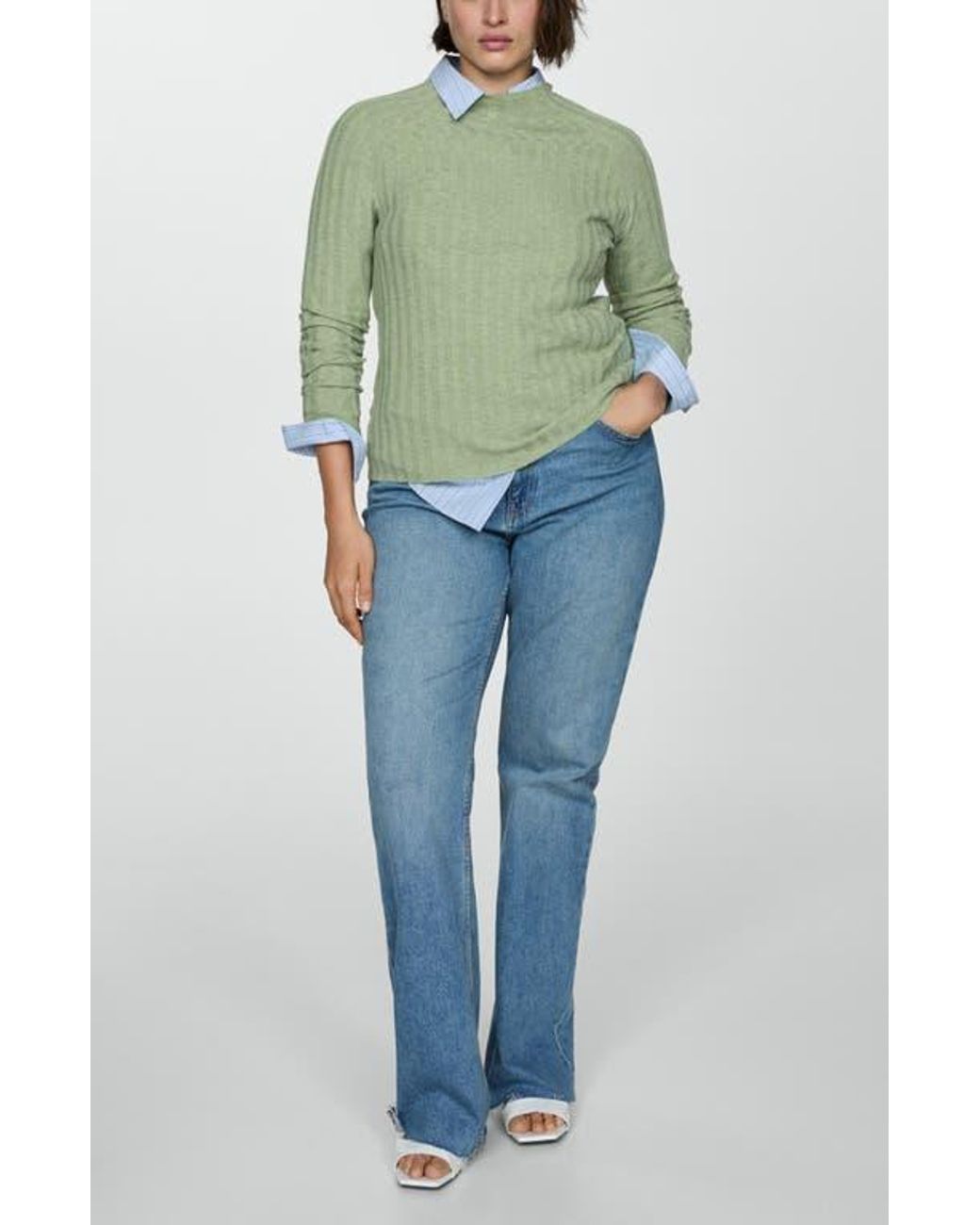 Mango Flurry Rib Funnel Neck Sweater in Green Lyst