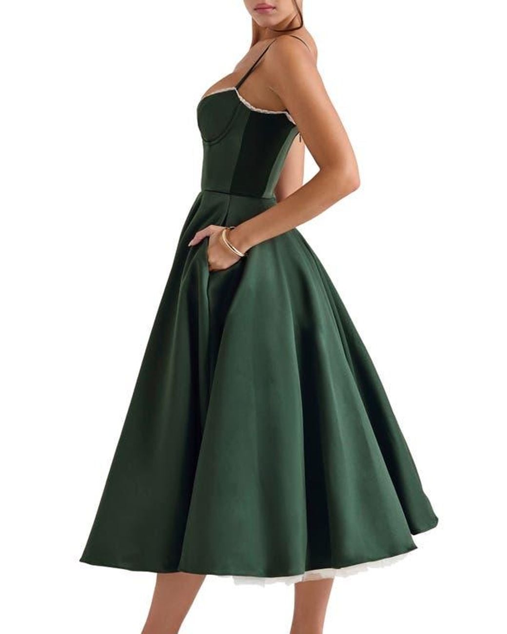 green emerald velvet dress Emerald Maeve Corset Midi Dress – Elegant Formal Wear