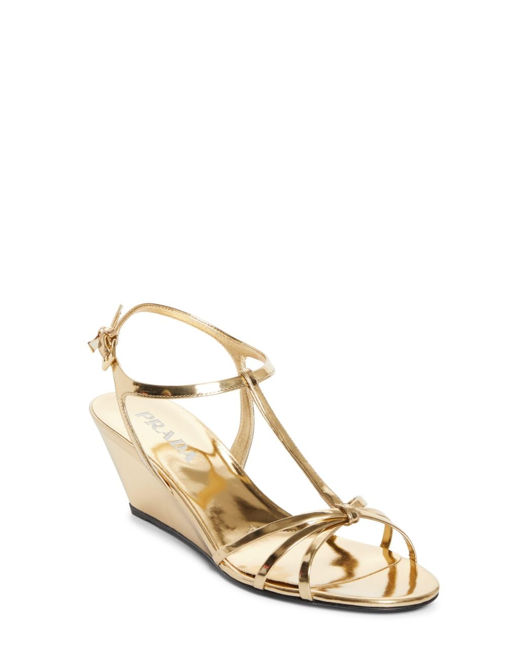 Prada Metallic Cage Wedge Sandal