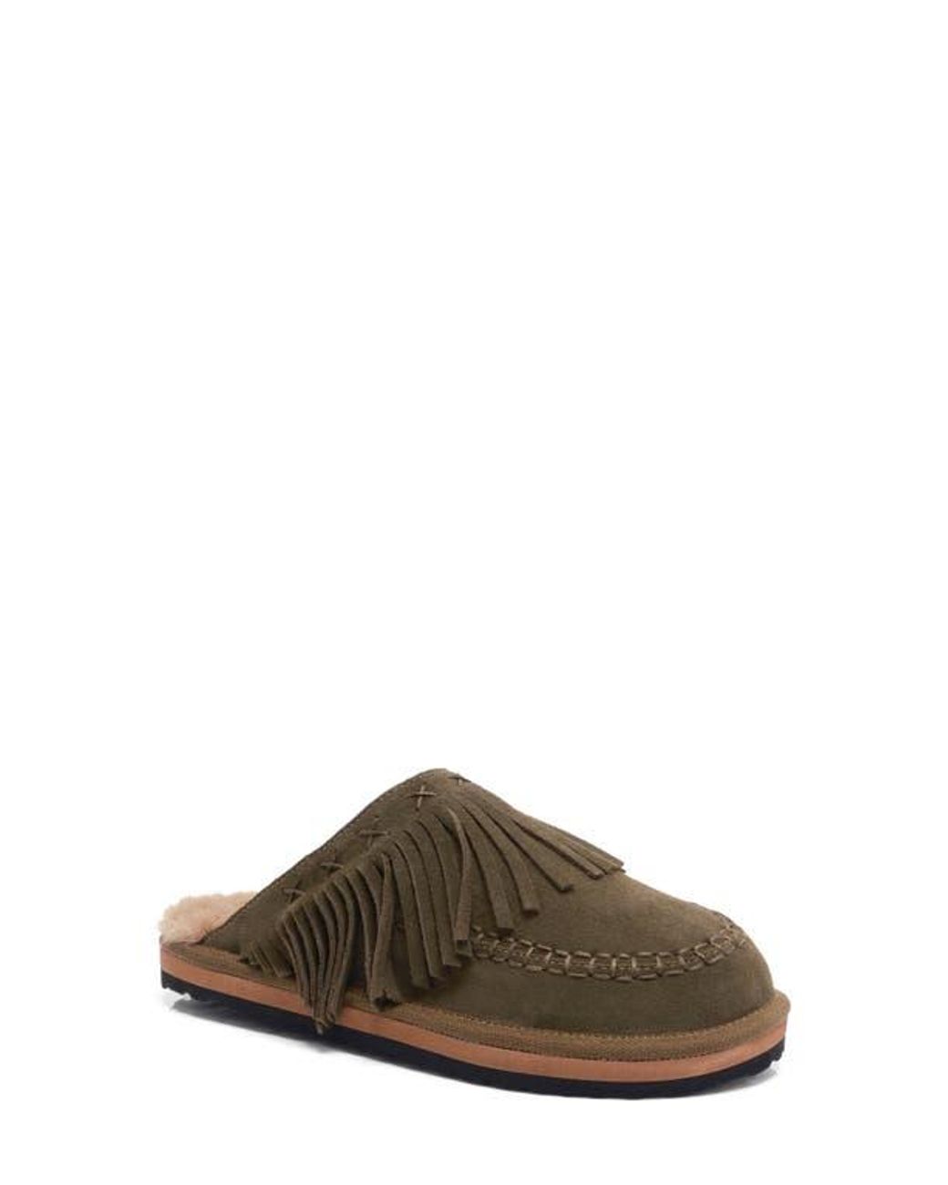 Free People Fallon Fringe Faux Fur Mule Slipper in Brown | Lyst