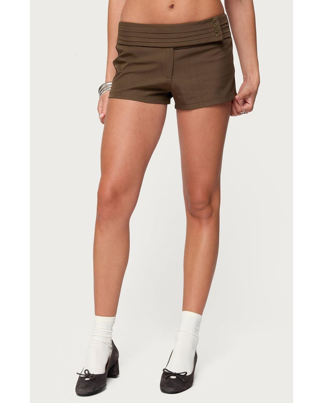 Edikted Brown Karla Pleated Micro Shorts