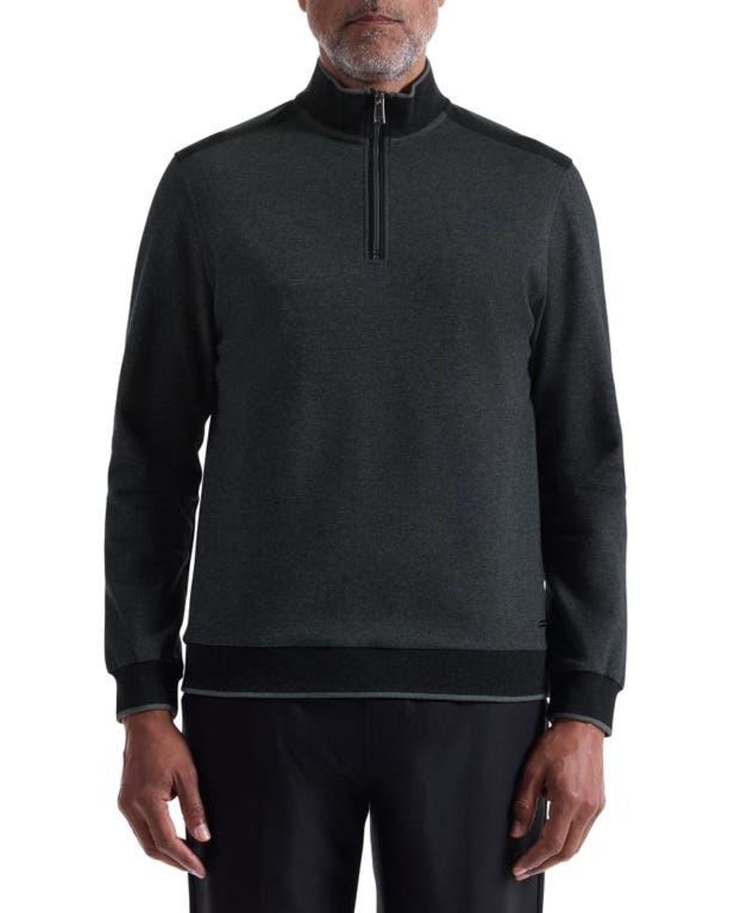 Bugatchi Black Mélange Quarter Zip Top for men