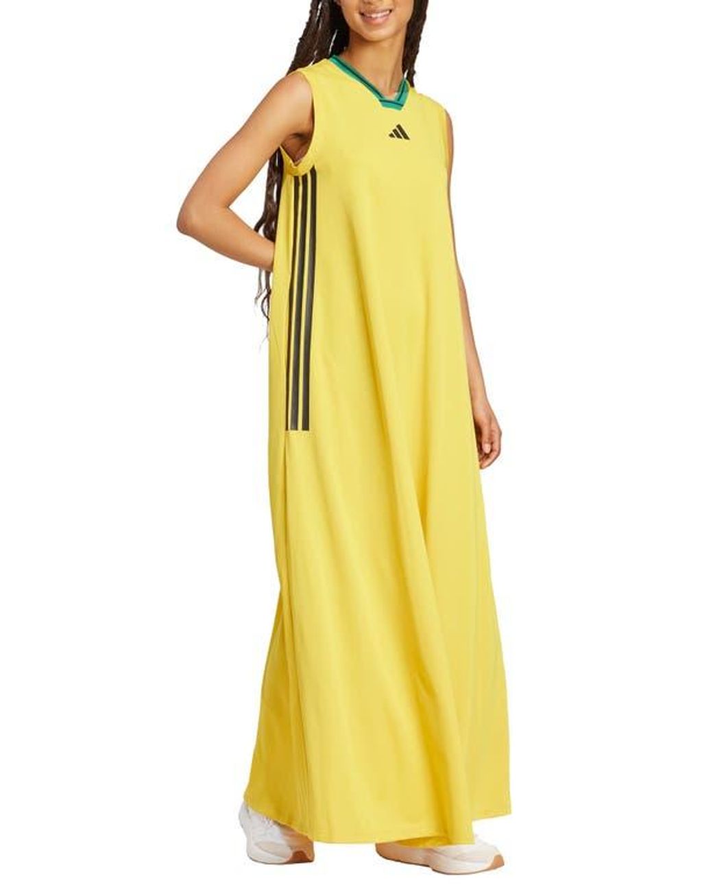 adidas Tiro 3-Stripes Recycled Polyester Mesh Maxi Dress in Yellow | Lyst
