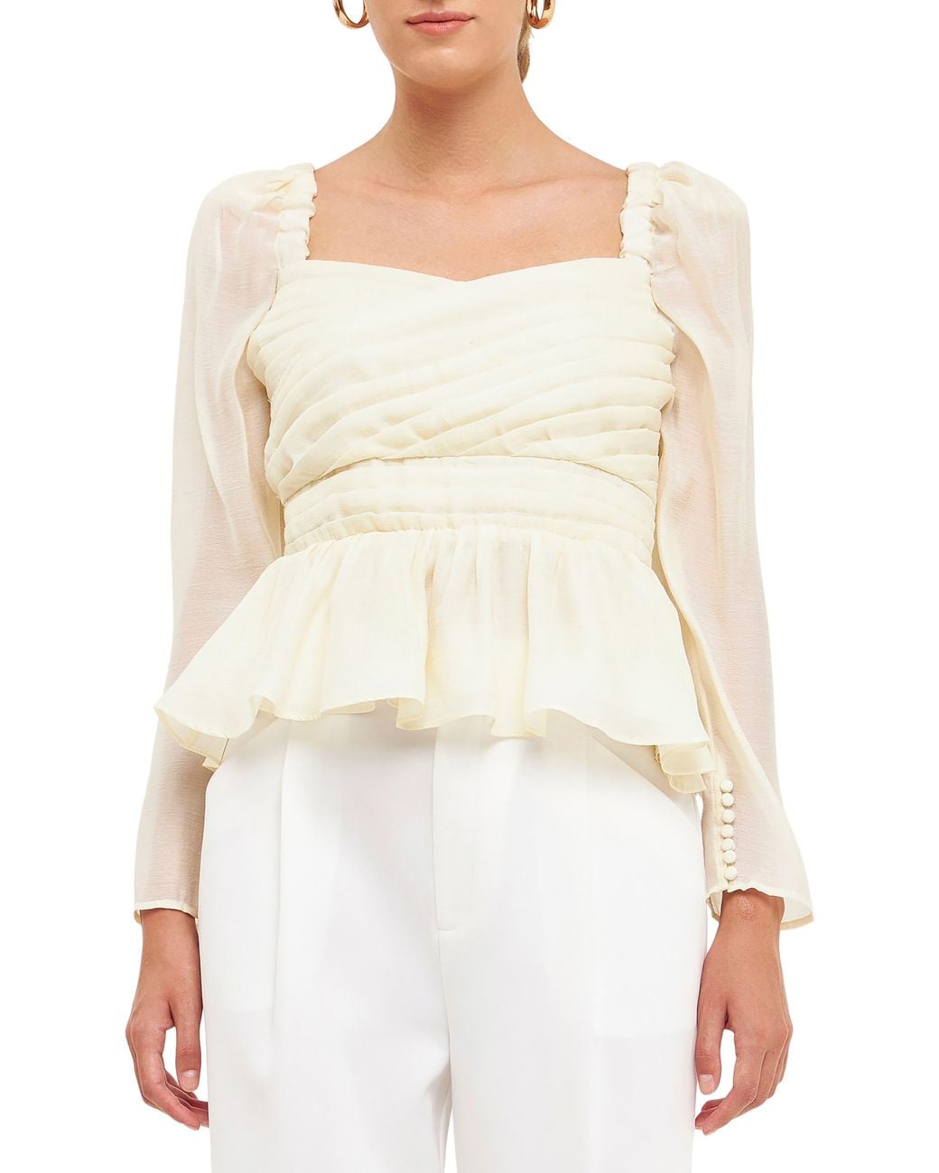 Endless Rose White Pleated Peplum Blouse