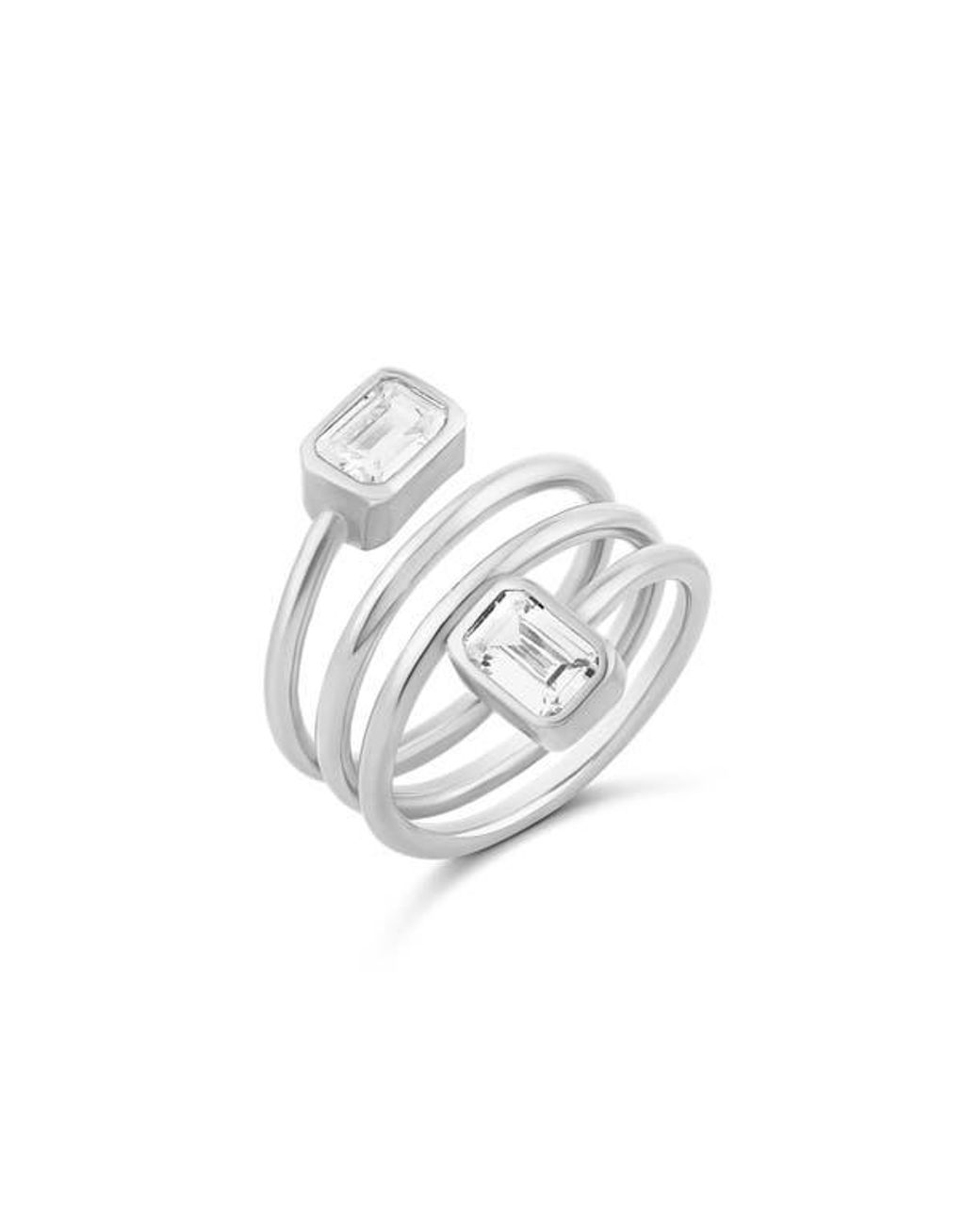 SHYMI White Emerald Cut Spiral Statement Ring