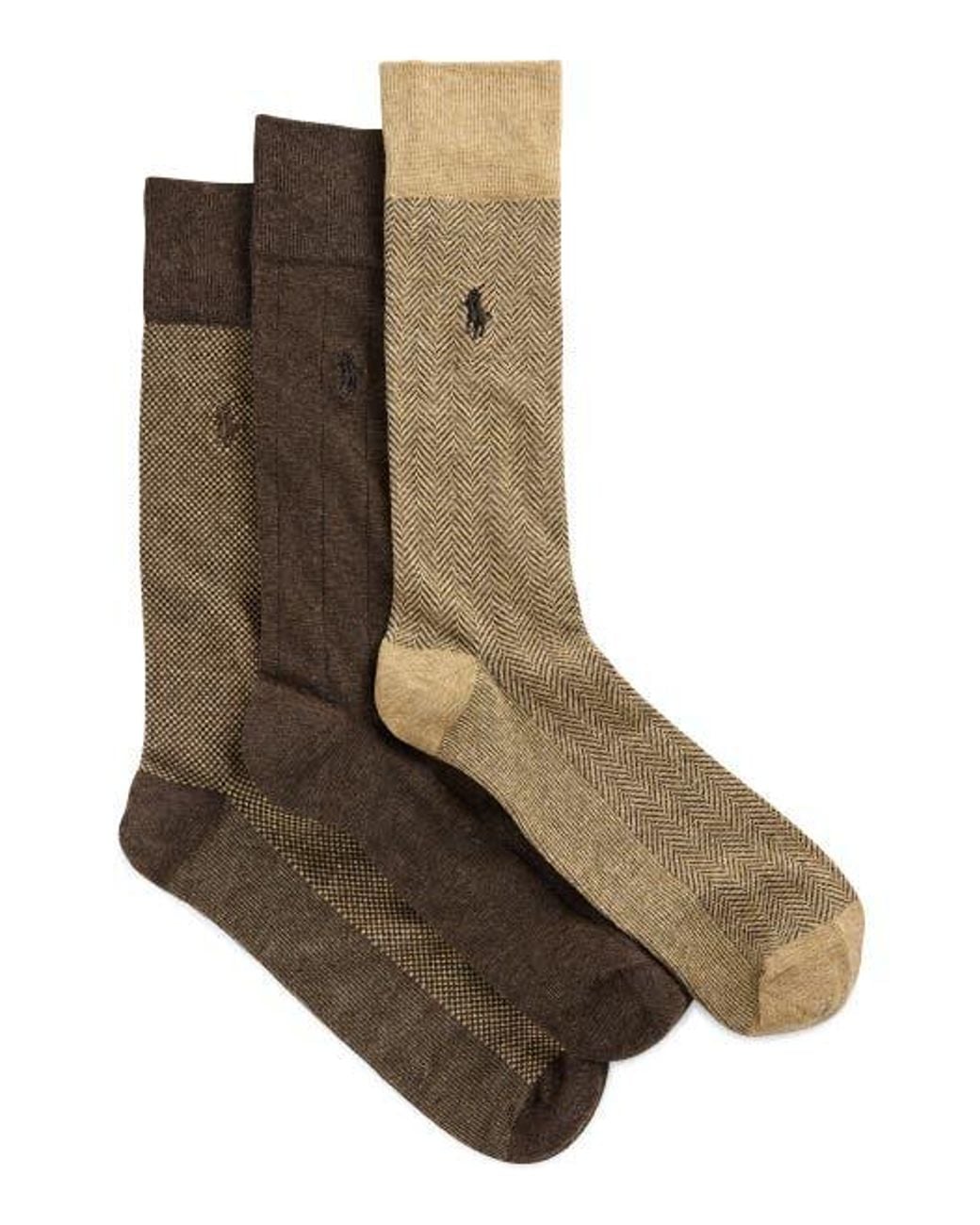 Polo Ralph Lauren Brown Big & Tall 3-Pk Classic Pattern Crew Socks V1 for men