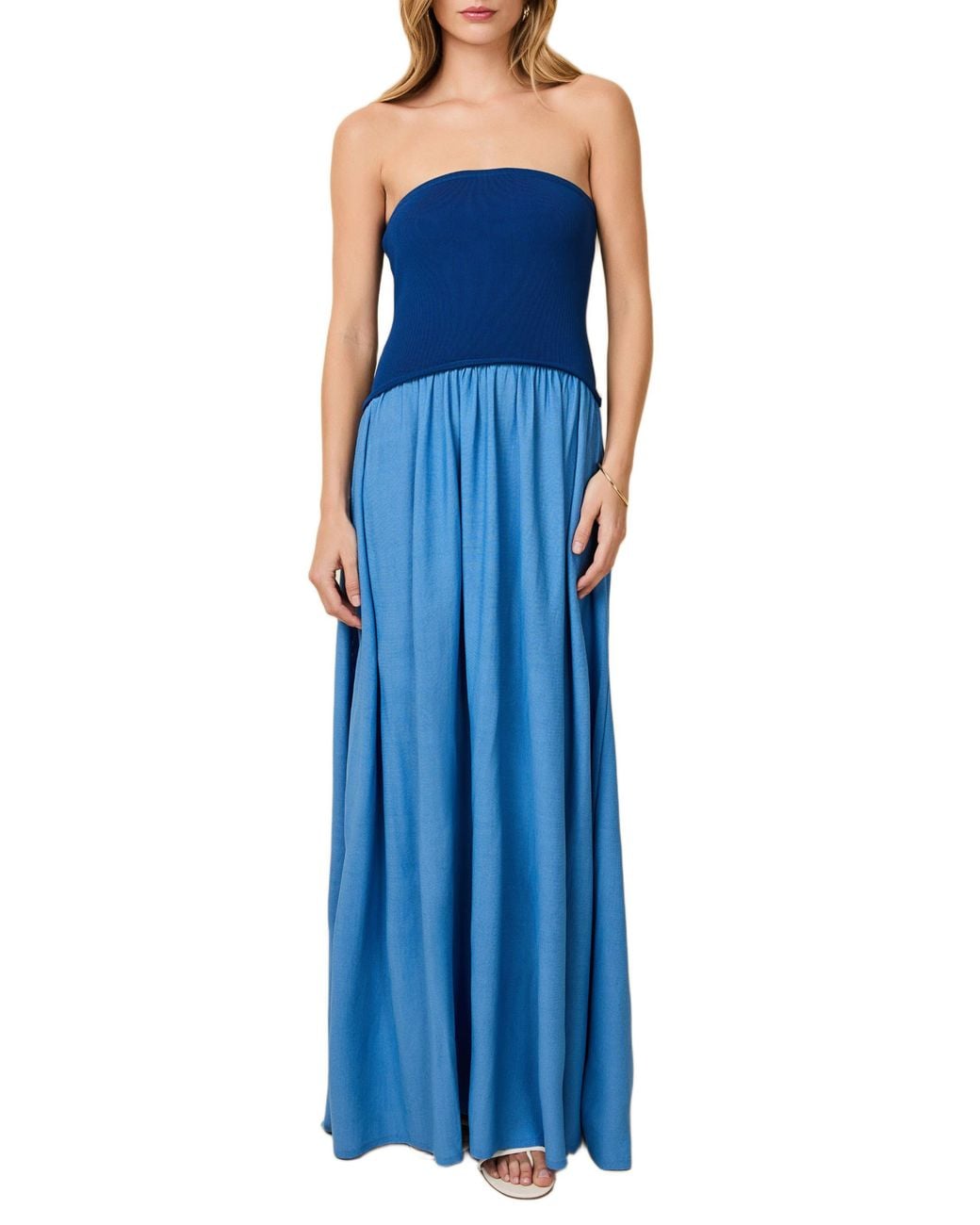 Solid & Striped Blue Soglio Strapless Maxi Dress