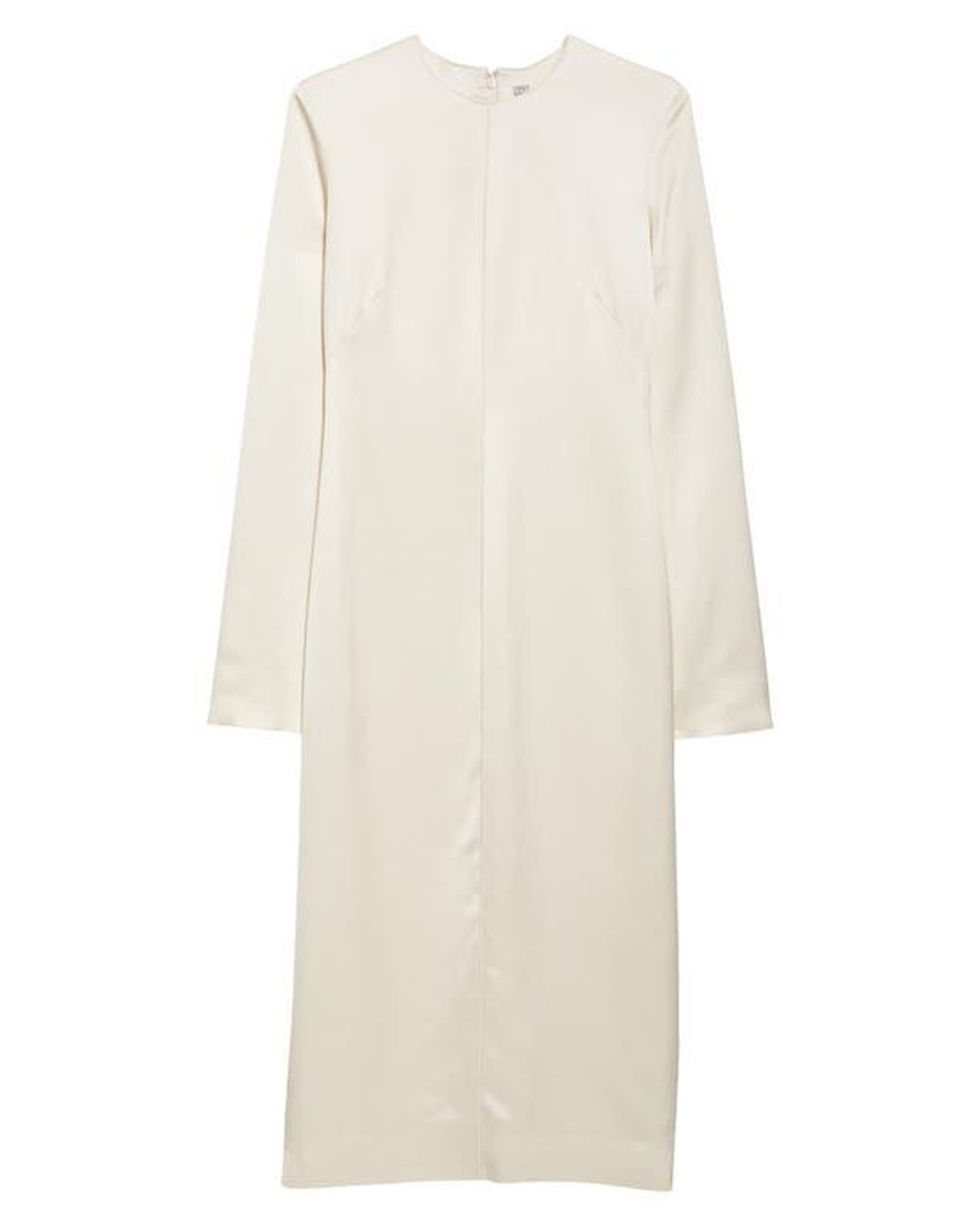 TOTEME Lean Long Sleeve Satin Midi Dress in Natural | Lyst