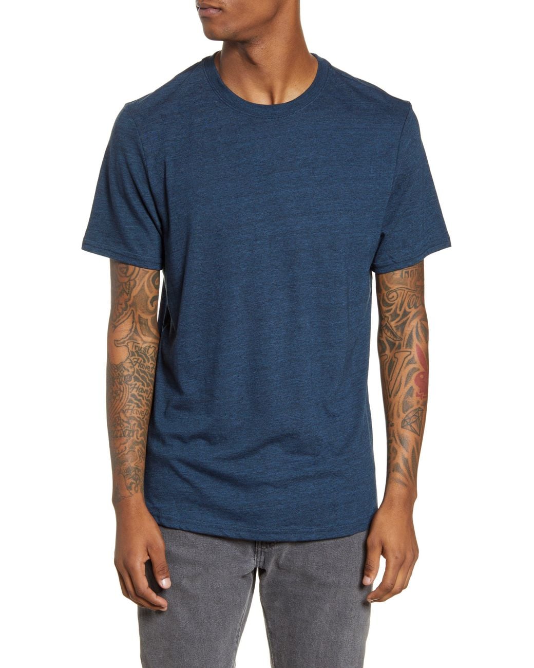Threads For Thought Blue Slim Fit Crewneck T-shirt for men