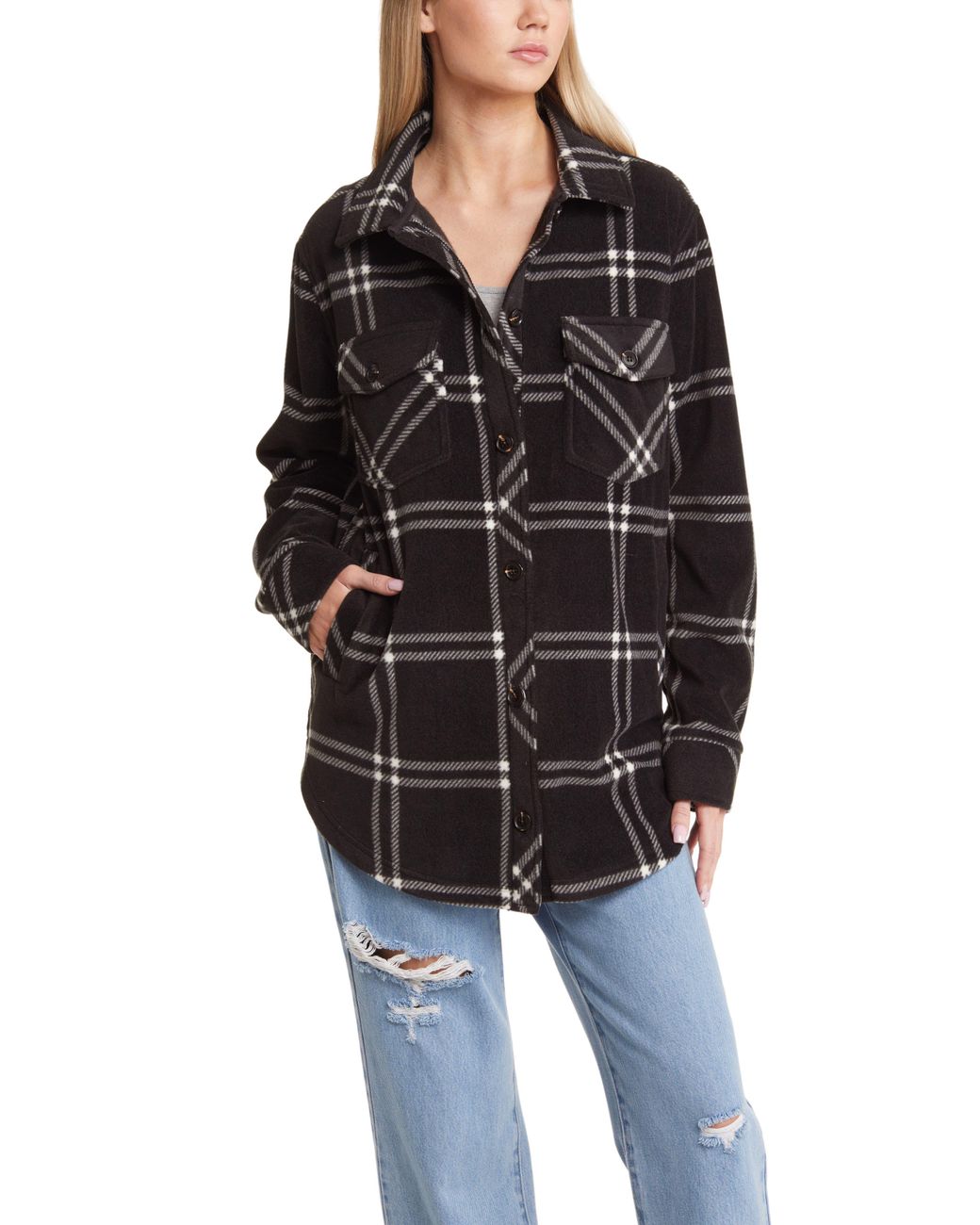 Thread & supply plaid polar fleece shacket Clearance