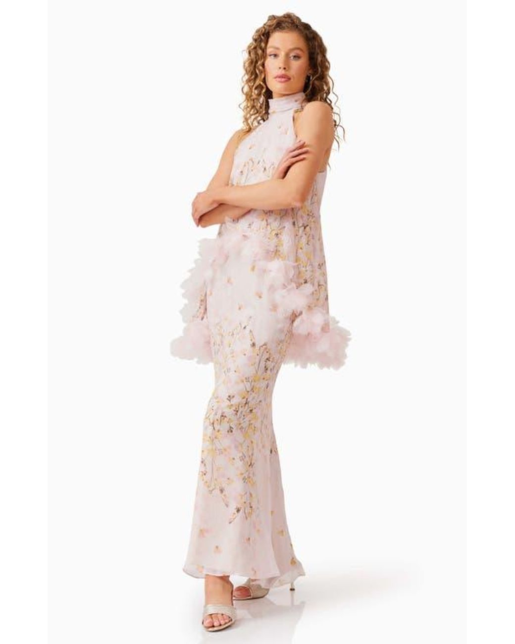 chinese dress ladies Tulsia Floral Cape Maxi Dress in Pink