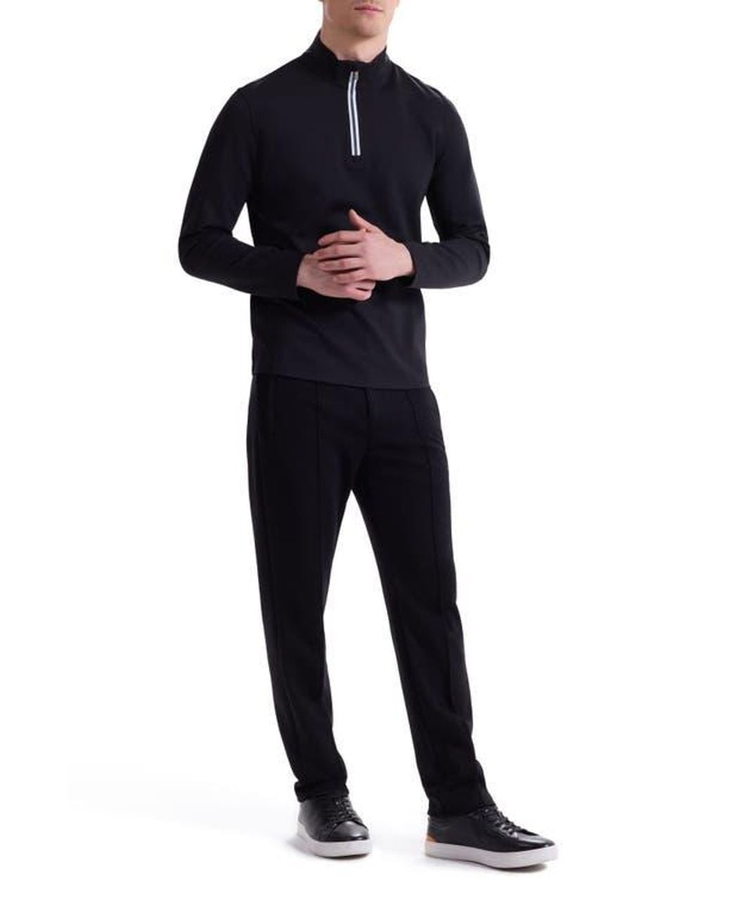 Bugatchi Blue Solid Quarter Zip Pullover for men