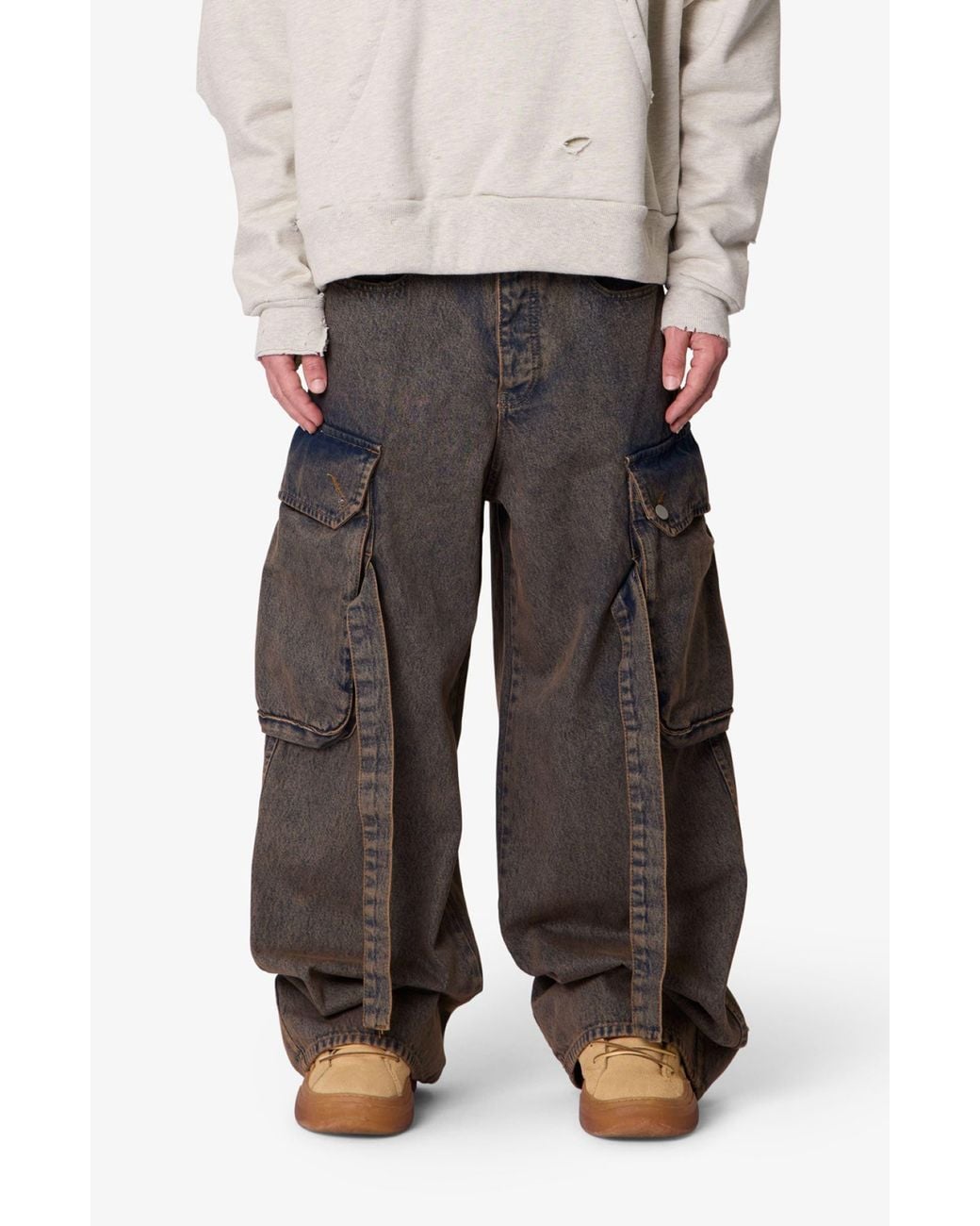 MNML Gray Washed Cargo Jeans for men