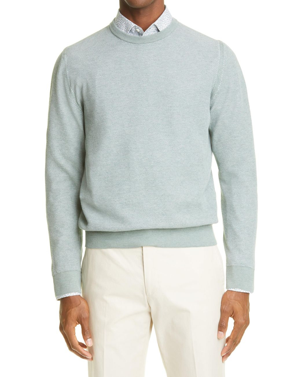 Canali Cotton Men's Mélange Crewneck Sweater in Light Green (Green) for ...