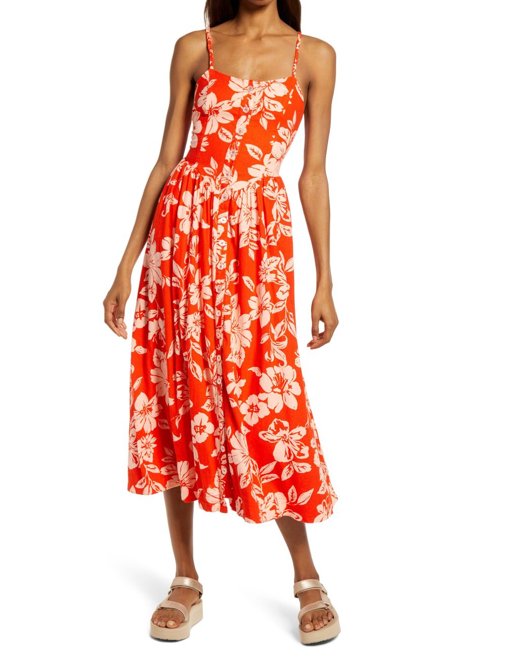 Free People Linen The Perfect Floral Sundress in Red - Lyst