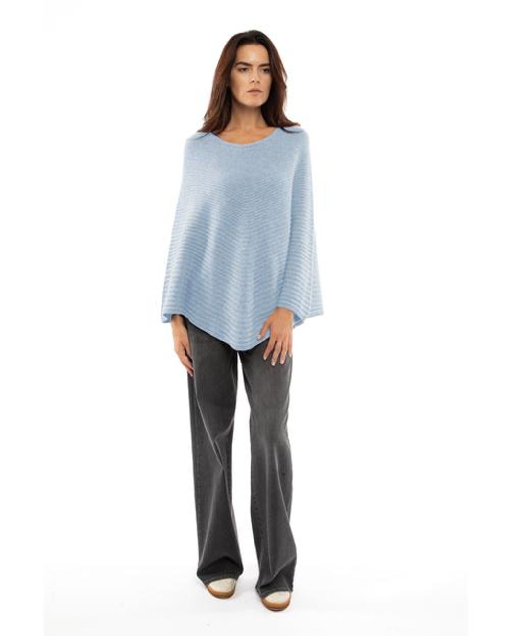 Monticelli Cashmere Pure Cashmere Ribbed Knit Poncho in Blue | Lyst
