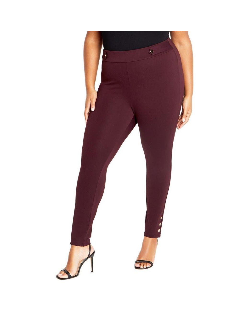 City Chic Red Edith Button Tab Skinny Pants