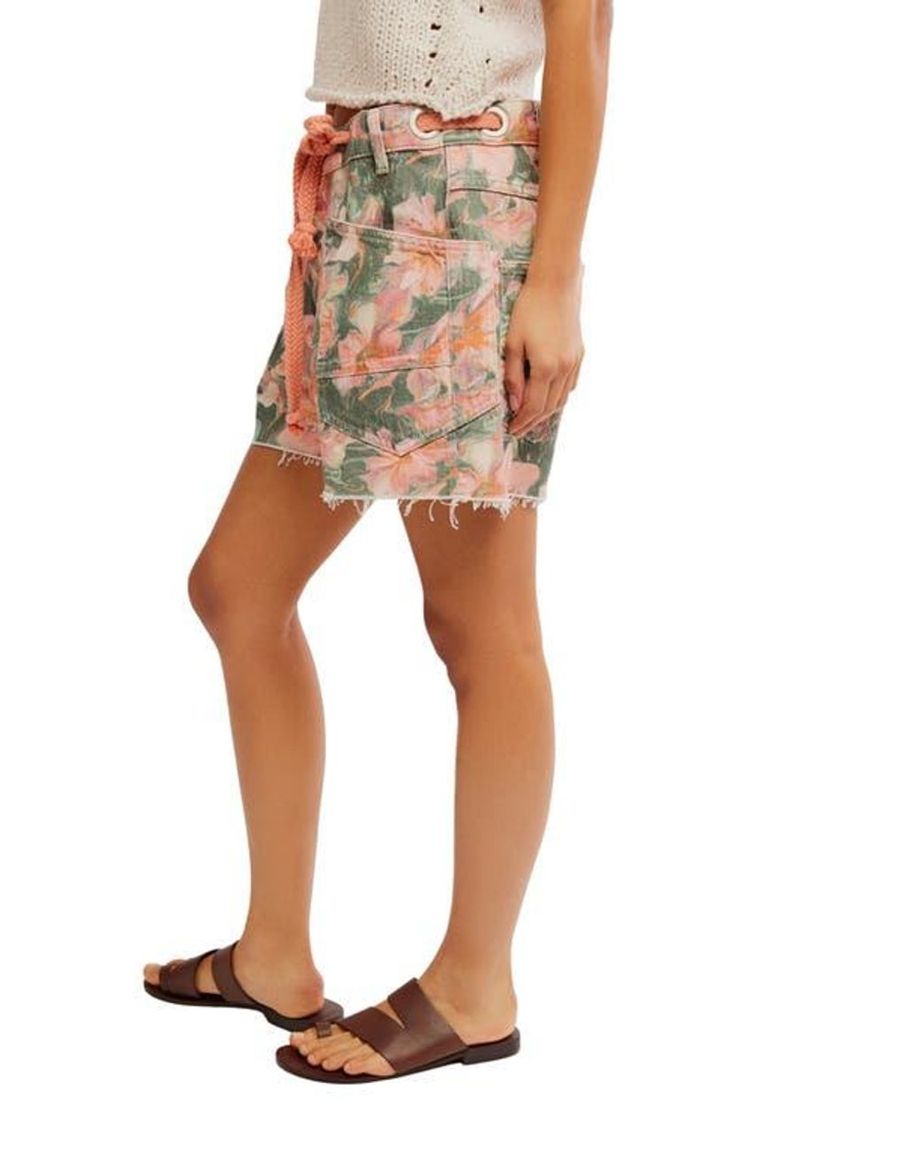 Free People Natural Moxie Floral Tie Waist Cotton Shorts