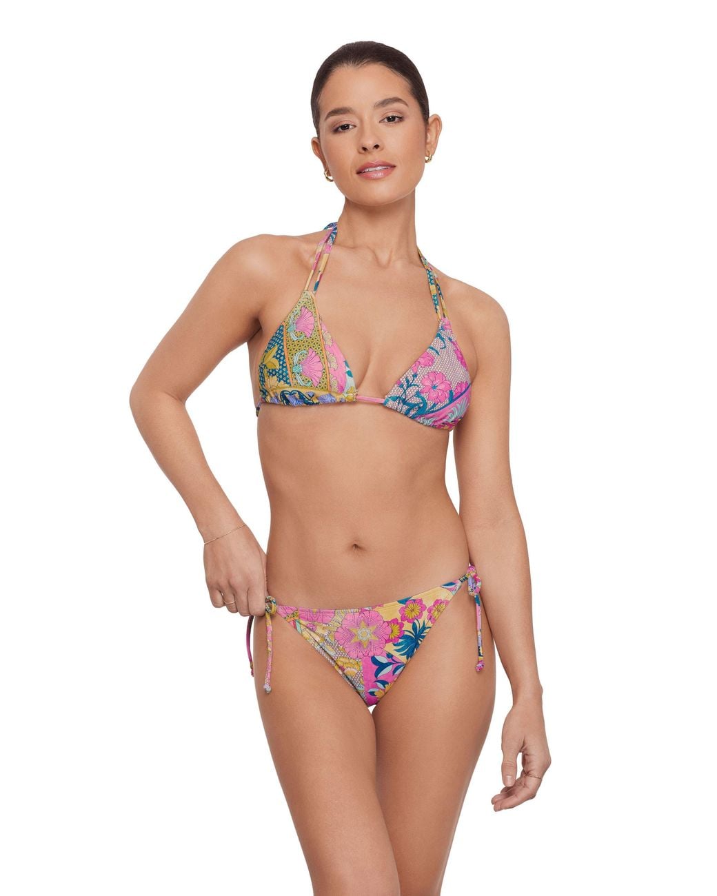 Aqua Green Multicolor String Triangle Bikini Set