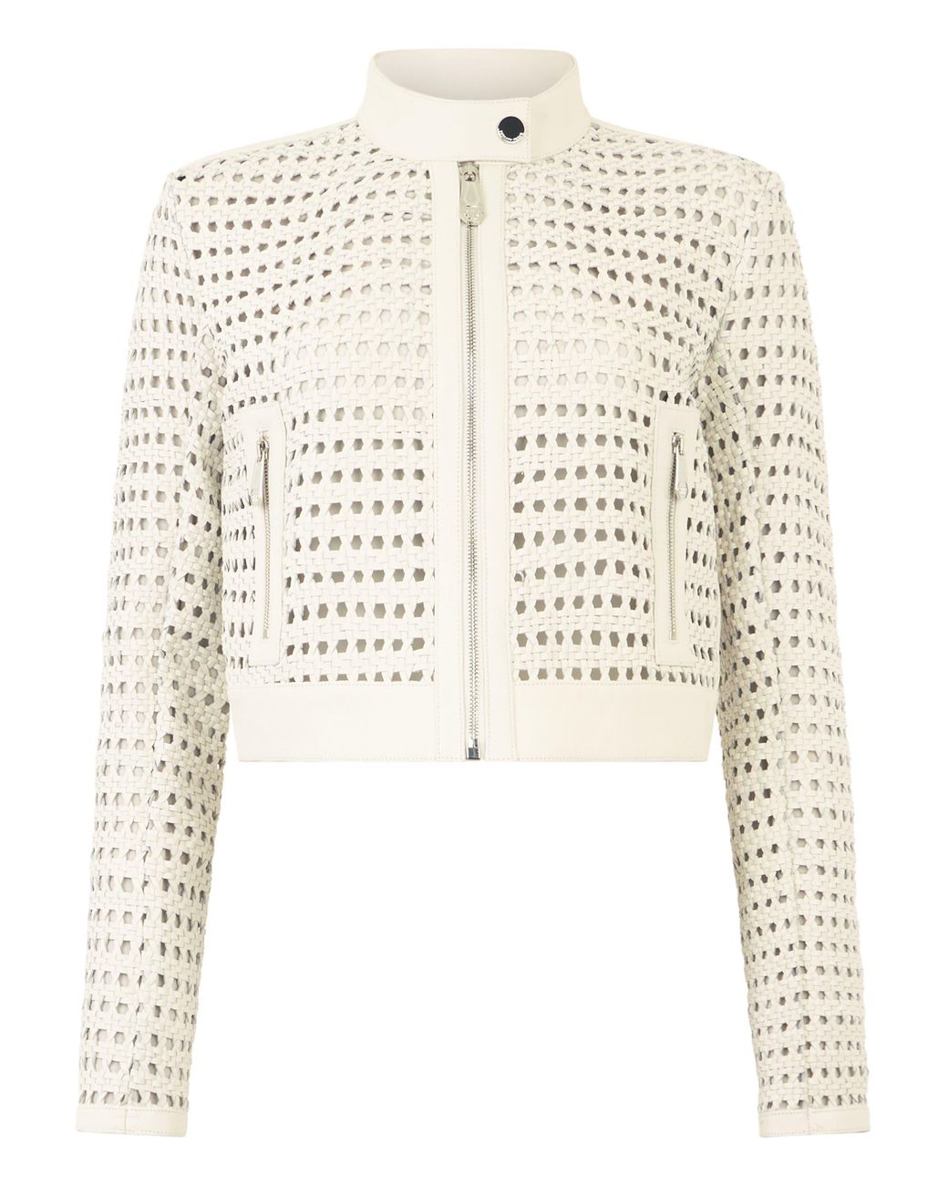 Philipp Plein White Weaved Leather Fitted Jacket