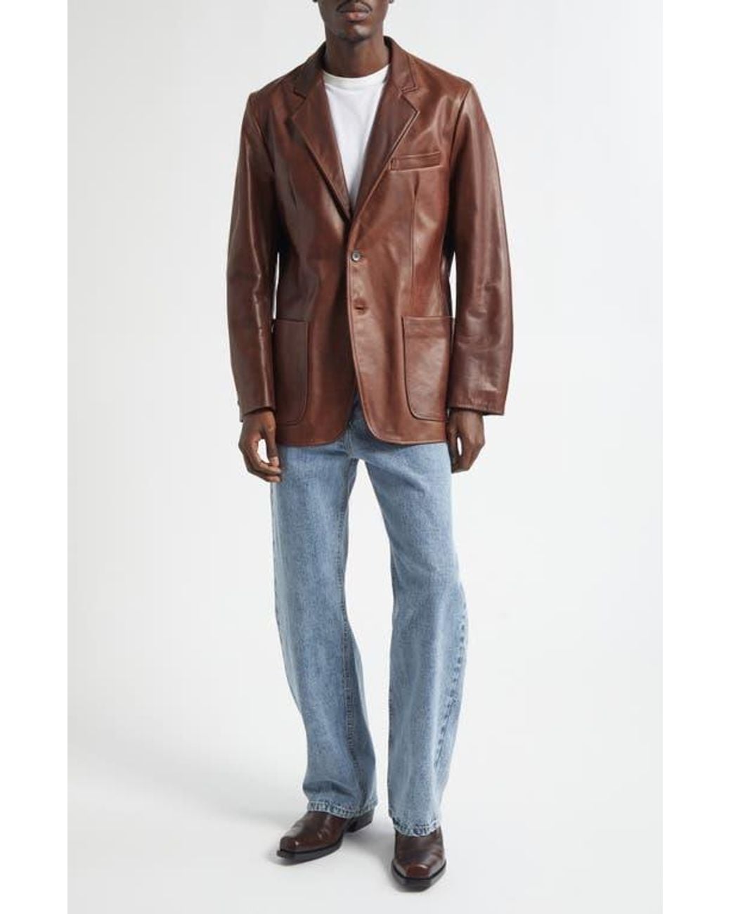 Second Layer Brown Saico Leather Blazer for men