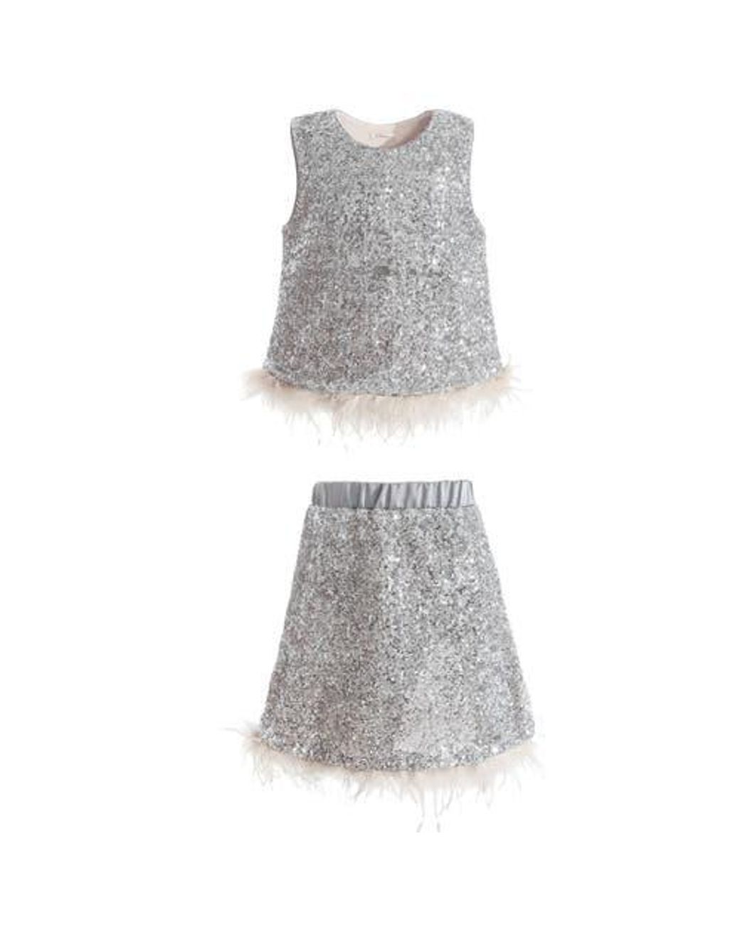 Tulle Gray Sequin Feather-Trim Set