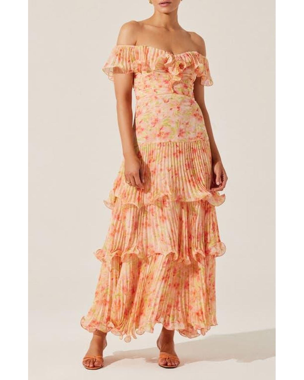 open lace back dress Wilder Pleated Floral Maxi Dress