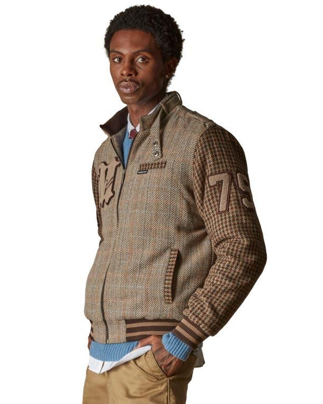 Members Only Brown Tweed Wool Blend Varsity Jacket for men