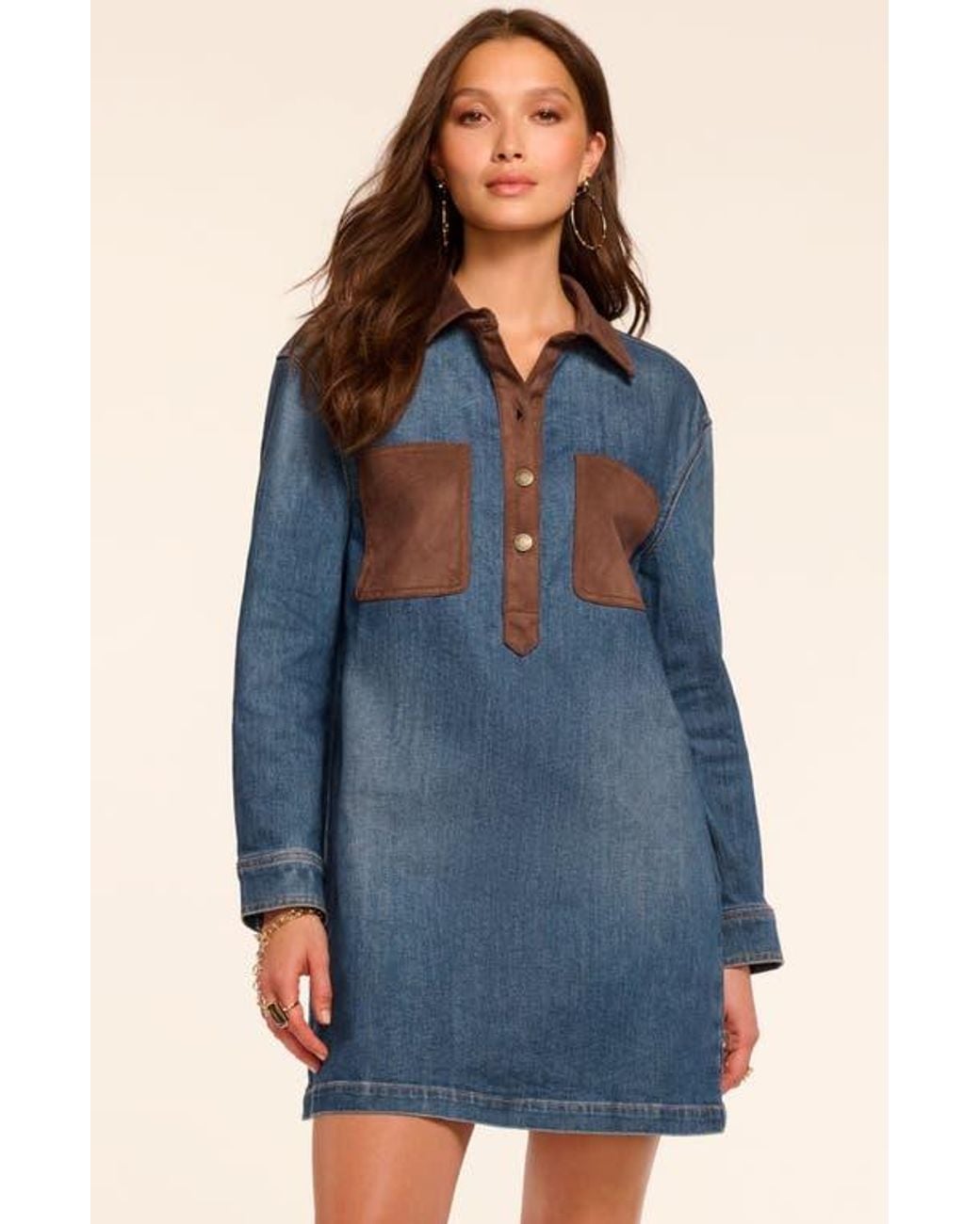 white christmas dresses Skylar Short Sleeve Denim Mini Dress in medium wash main image 1