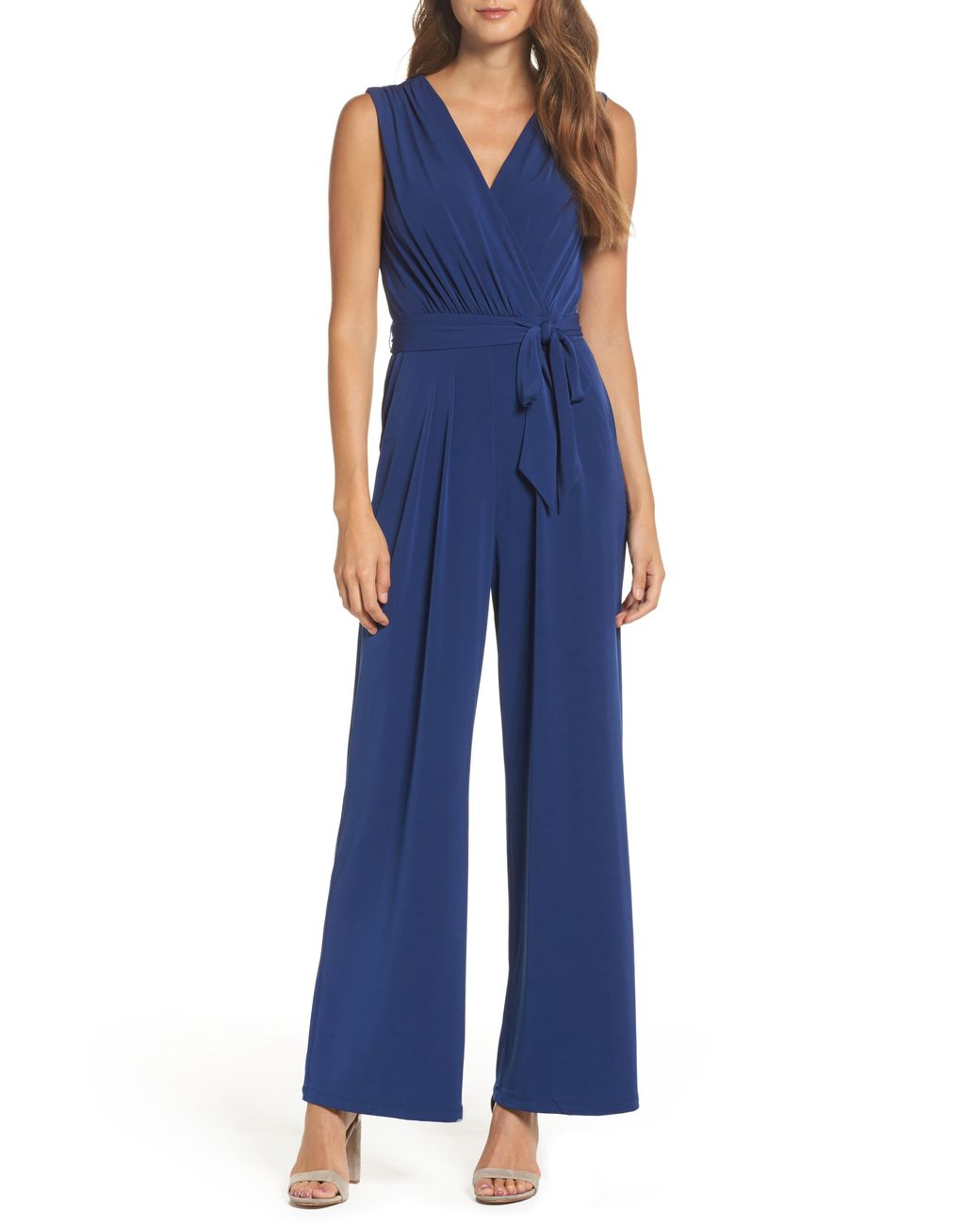 vince camuto faux wrap jersey jumpsuit