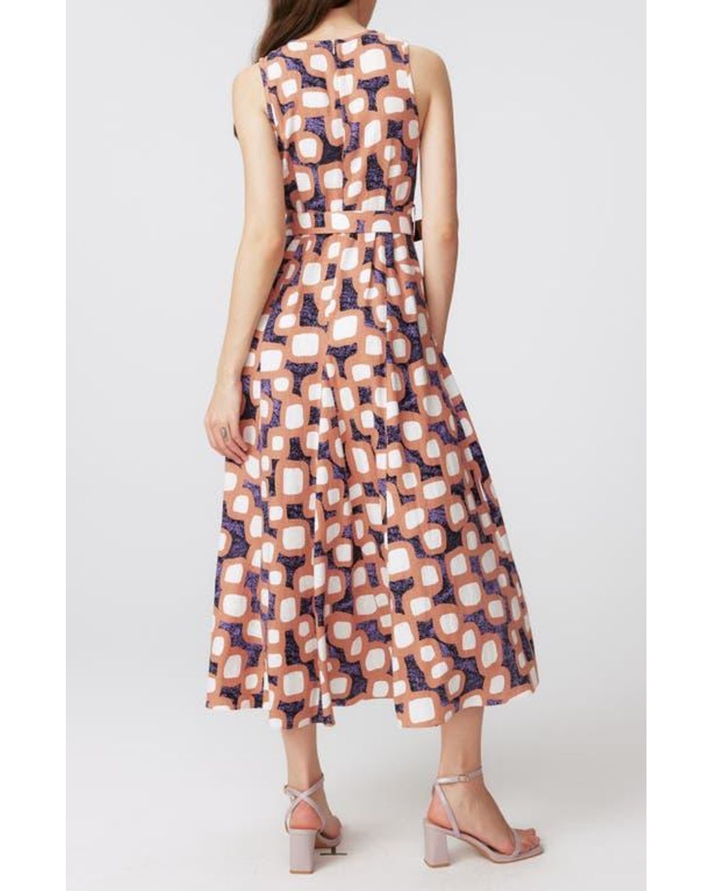 Diane von Furstenberg White Elliott Abstract Print Sleeveless Midi Dress