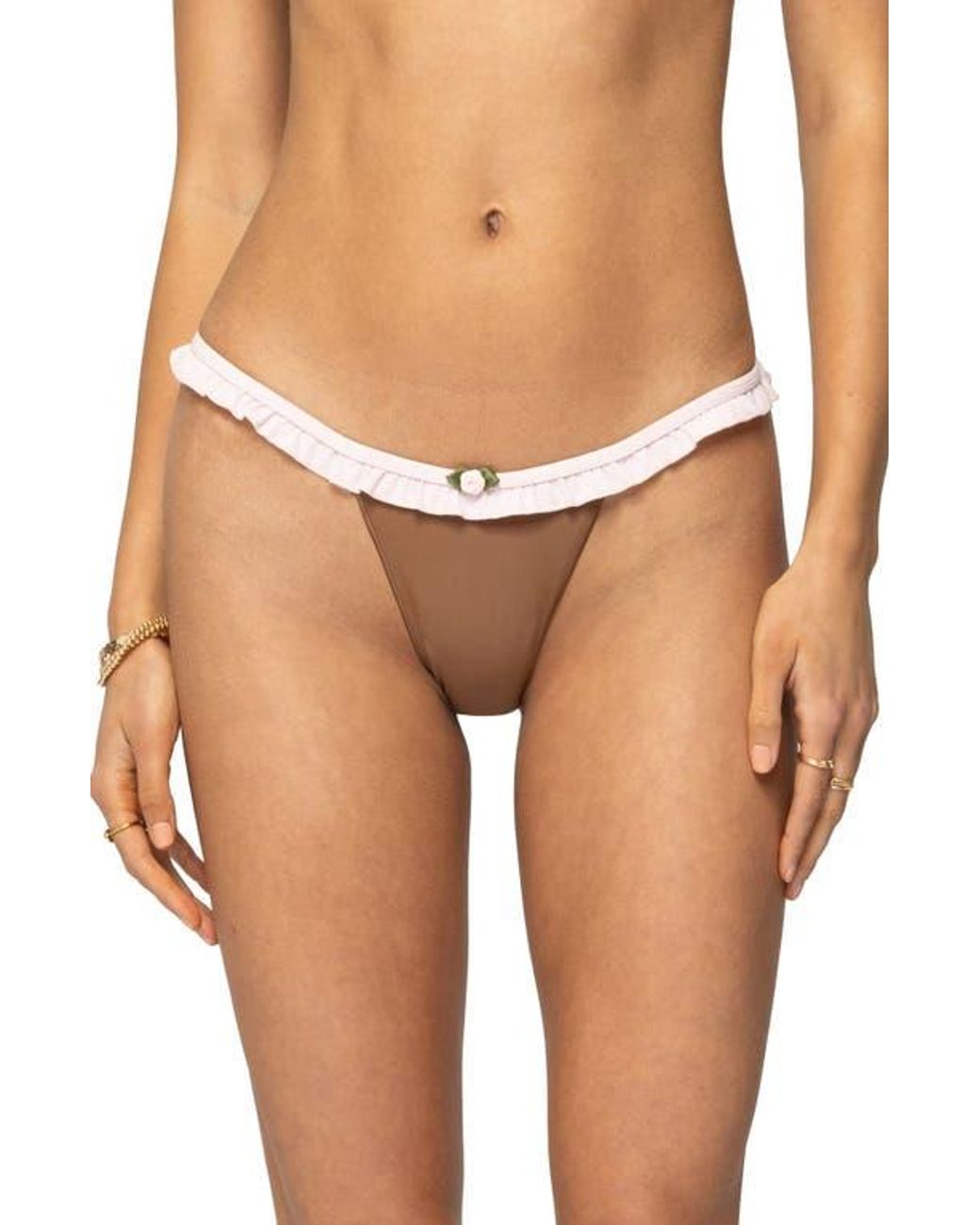 Edikted Brown Kellie Ruffle Bikini Bottoms