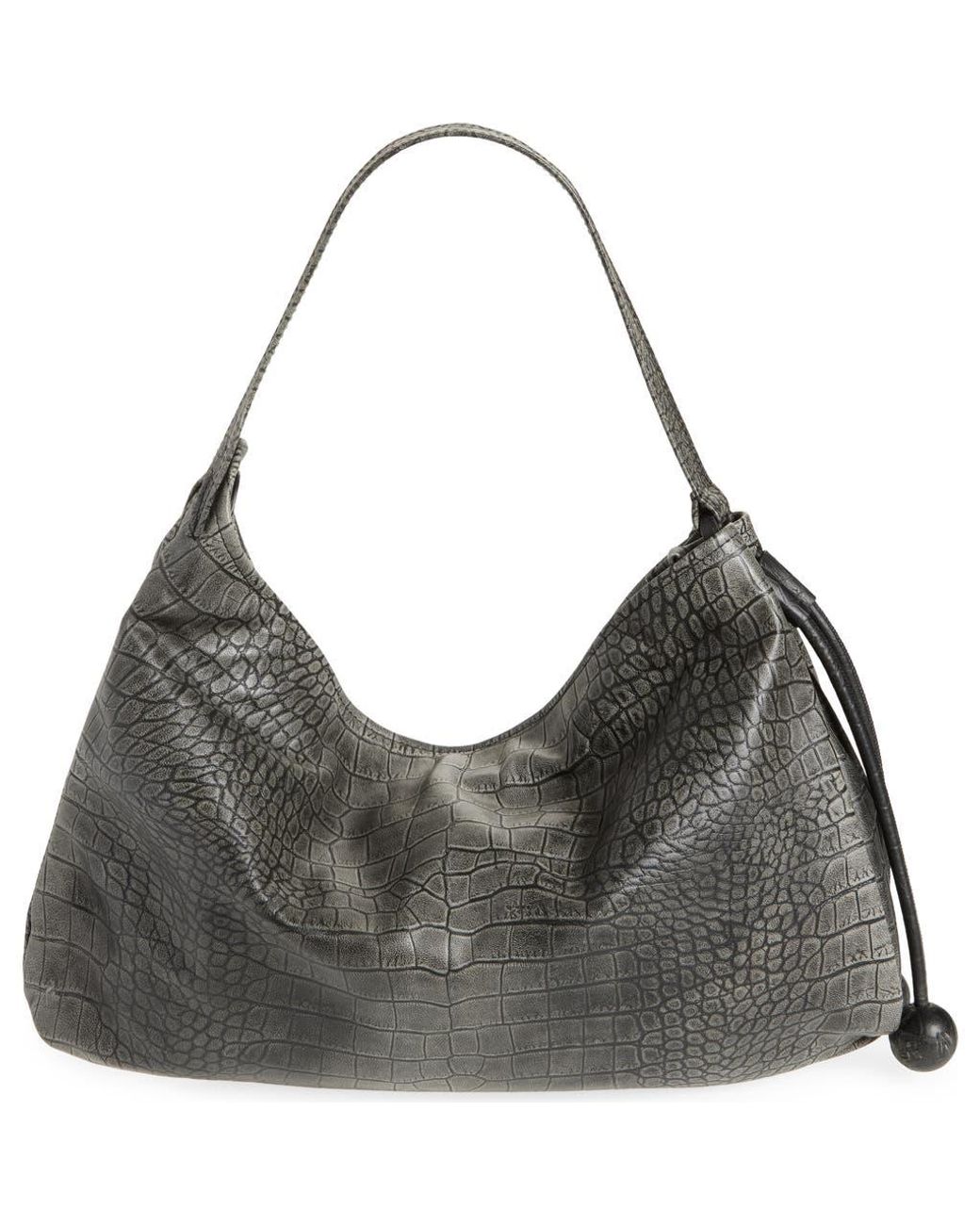 Marni Medium Croc Embossed Leather Hobo Bag in Gray | Lyst