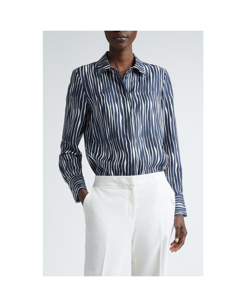 Lafayette 148 popular Wendell Sedona Stripe Linen Shirt Large