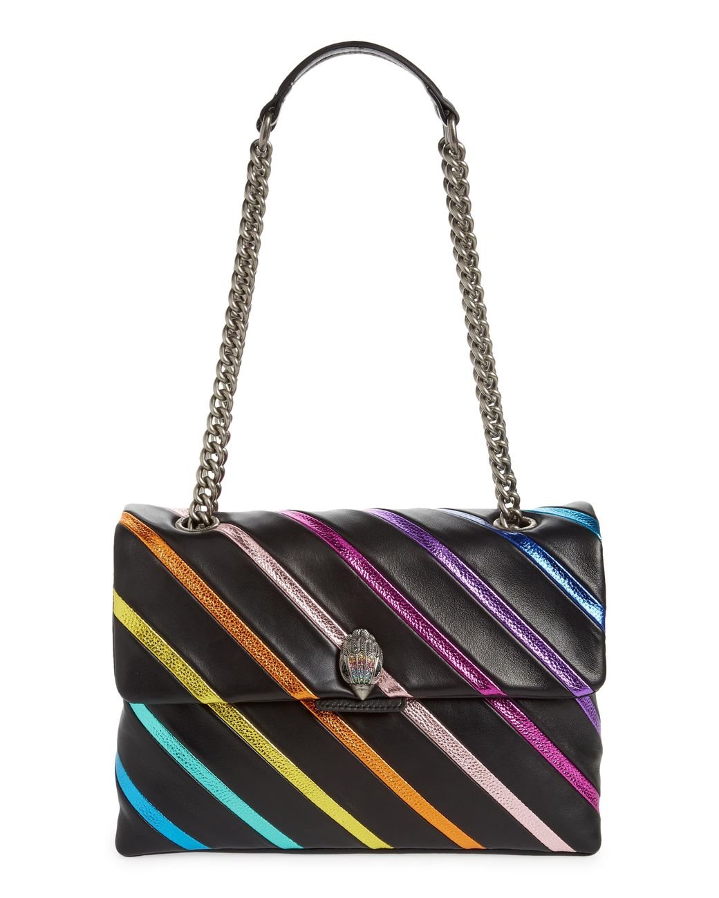 Kurt Geiger Large Kensington Rainbow Stripe Leather Shoulder Bag in ...