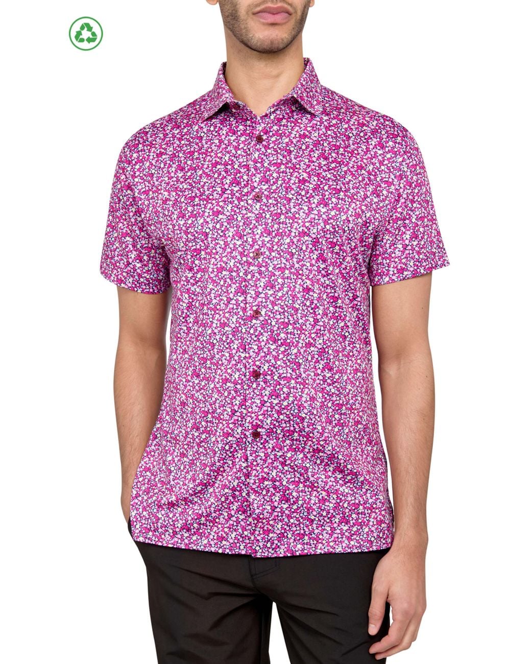 Con.struct Purple Micro Floral Print Performance Button-Down Shirt for men