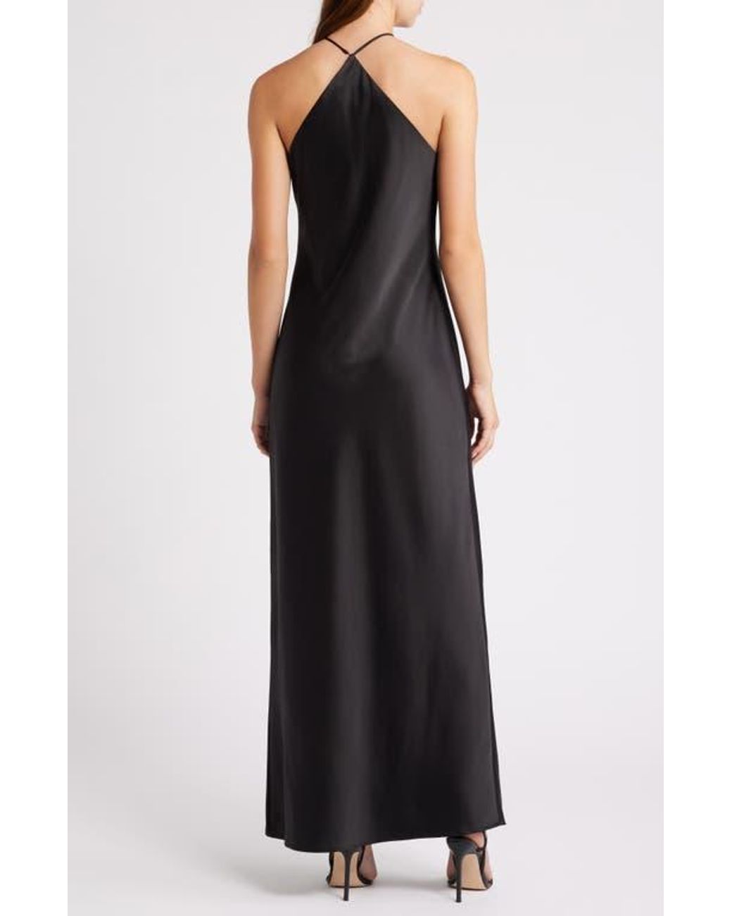 Wayf Araceli Halter Strap Satin Slipdress in Black | Lyst