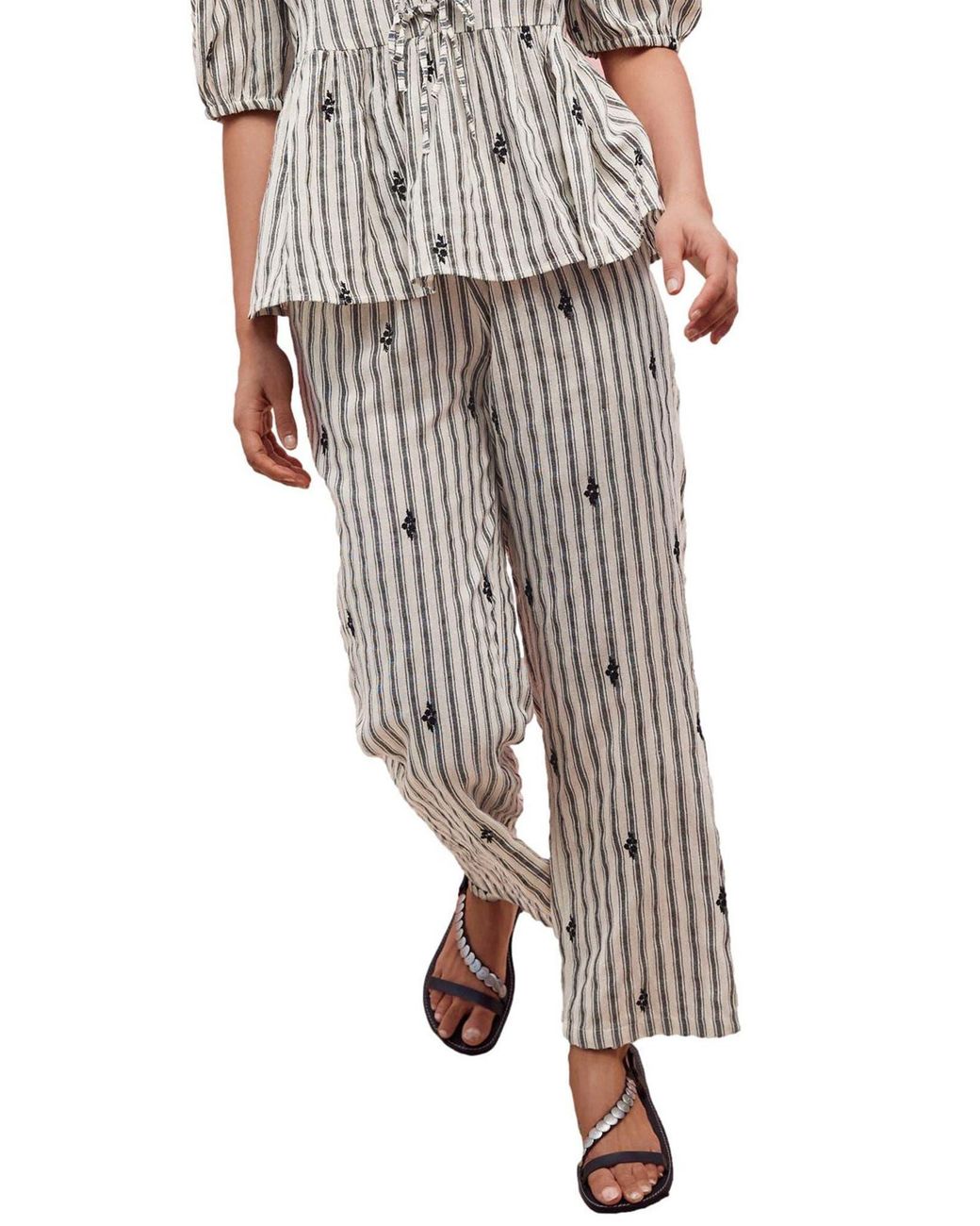 Next Gray Embroidered Cotton Blend Drawstring Pants