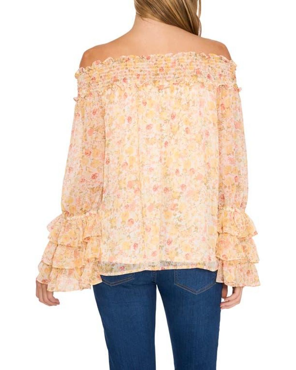 Off Shoulder Ruffle Jacket Cece Floral Off The Shoulder Ruffle Top in Blue | Lyst