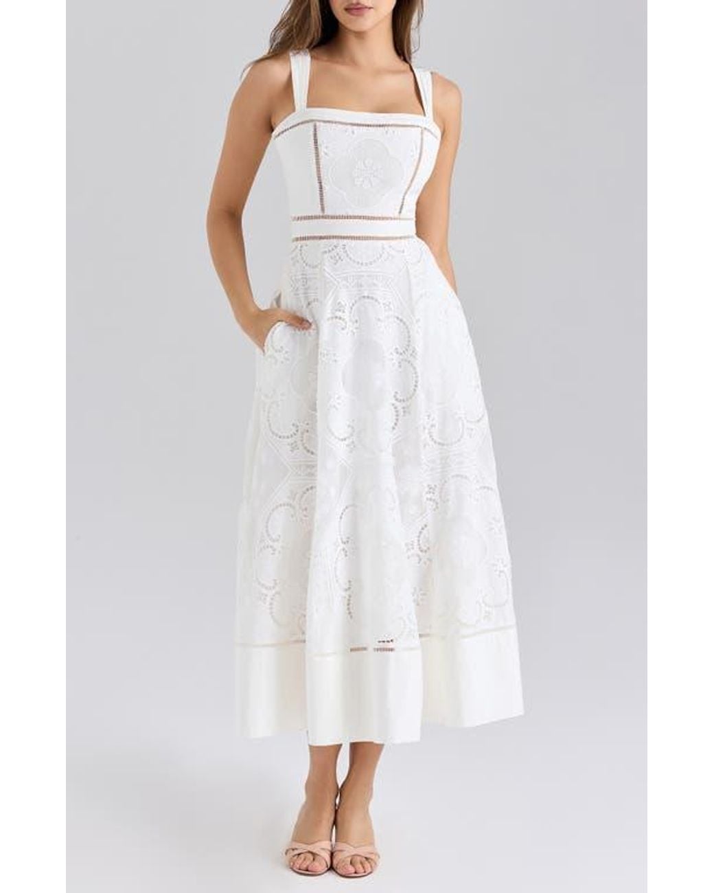 House Of Cb Ava Embroidered A-Line Dress in White | Lyst