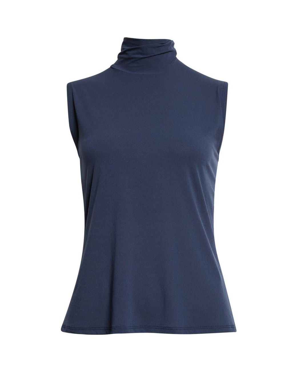 St. John Blue Sleeveless Jersey Turtleneck Shell